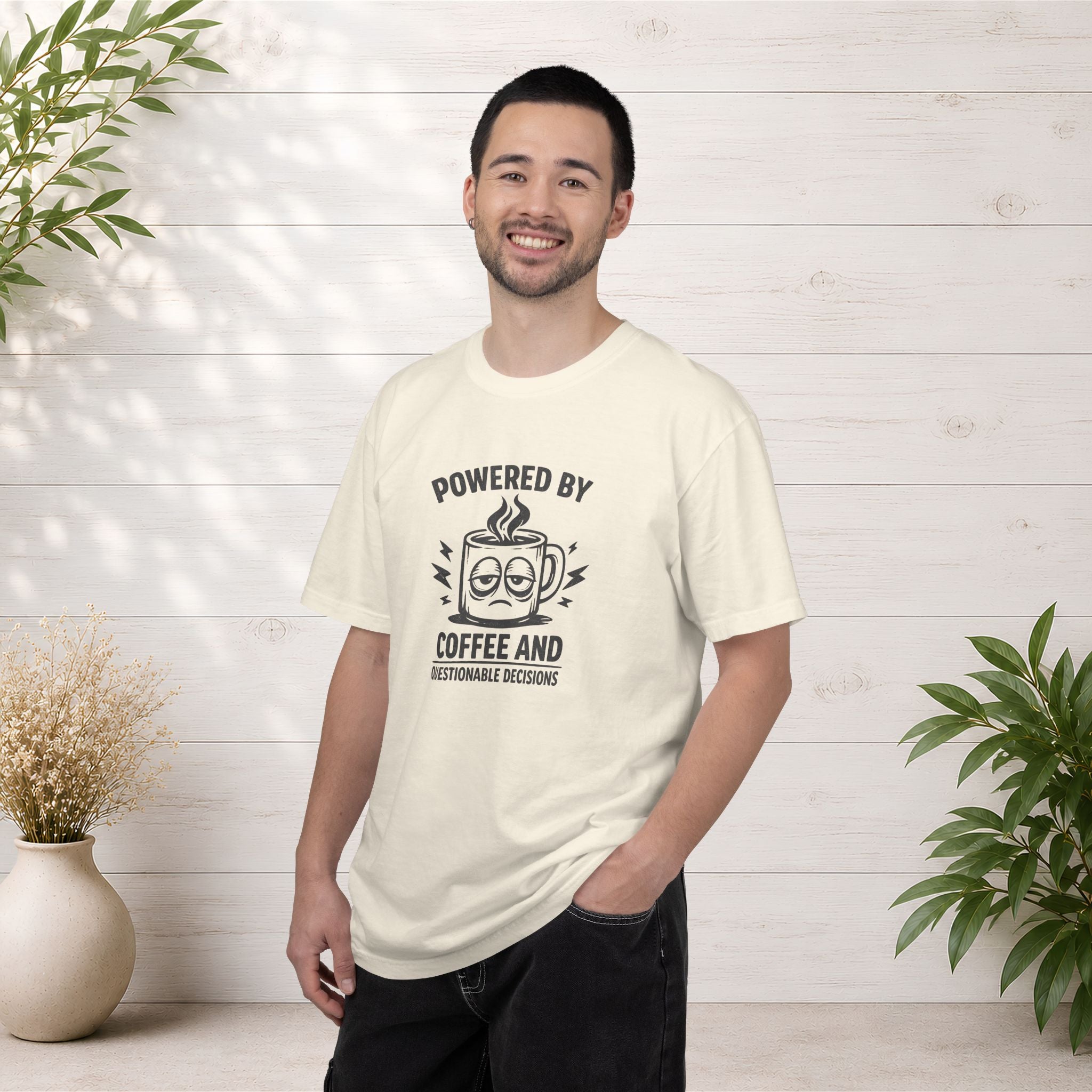 Coffee & Questionable Decisions T-Shirt – Powered by Coffee Graphic Tee