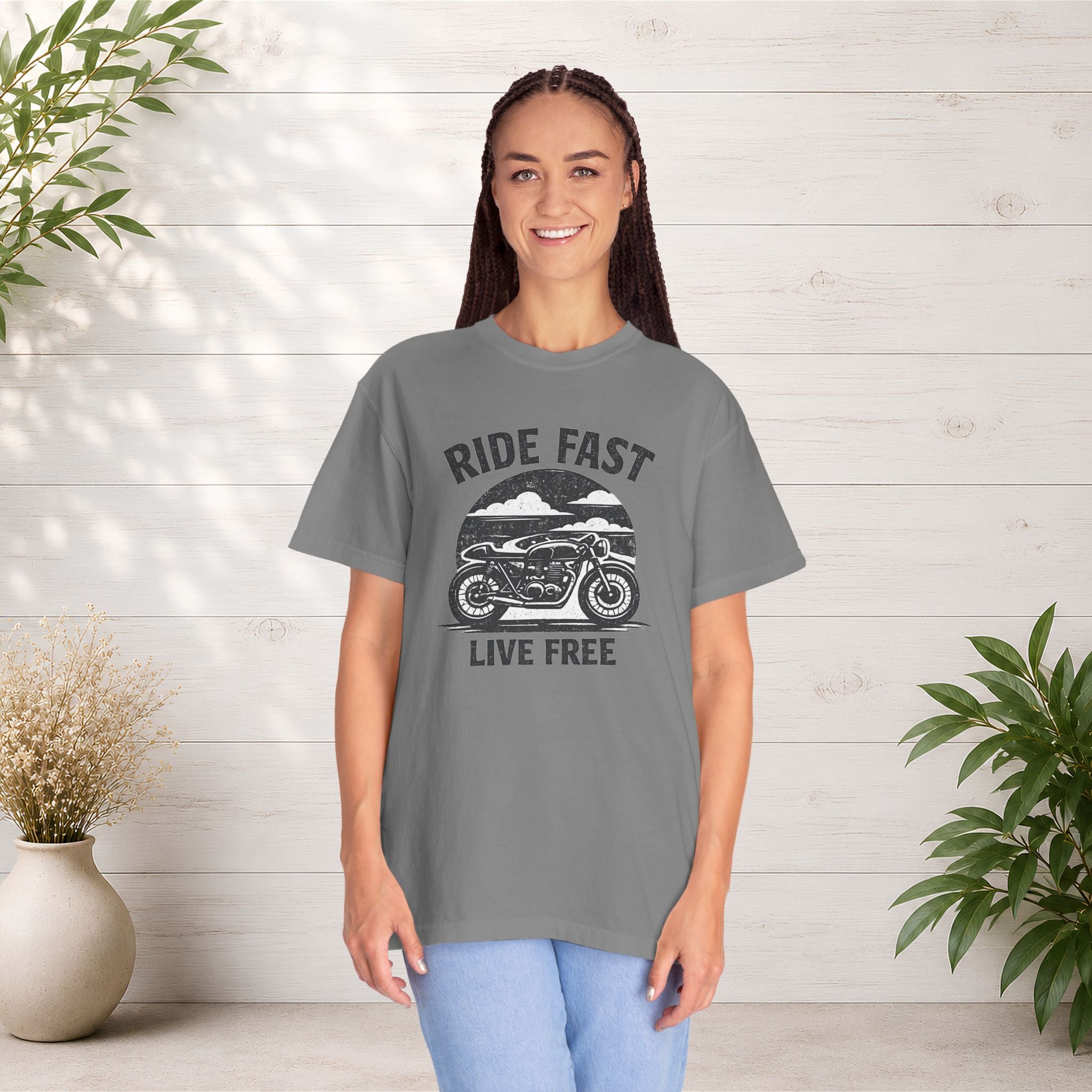 Ride Fast Live Free Motorcycle T-Shirt — Vintage Biker Tee for Riders