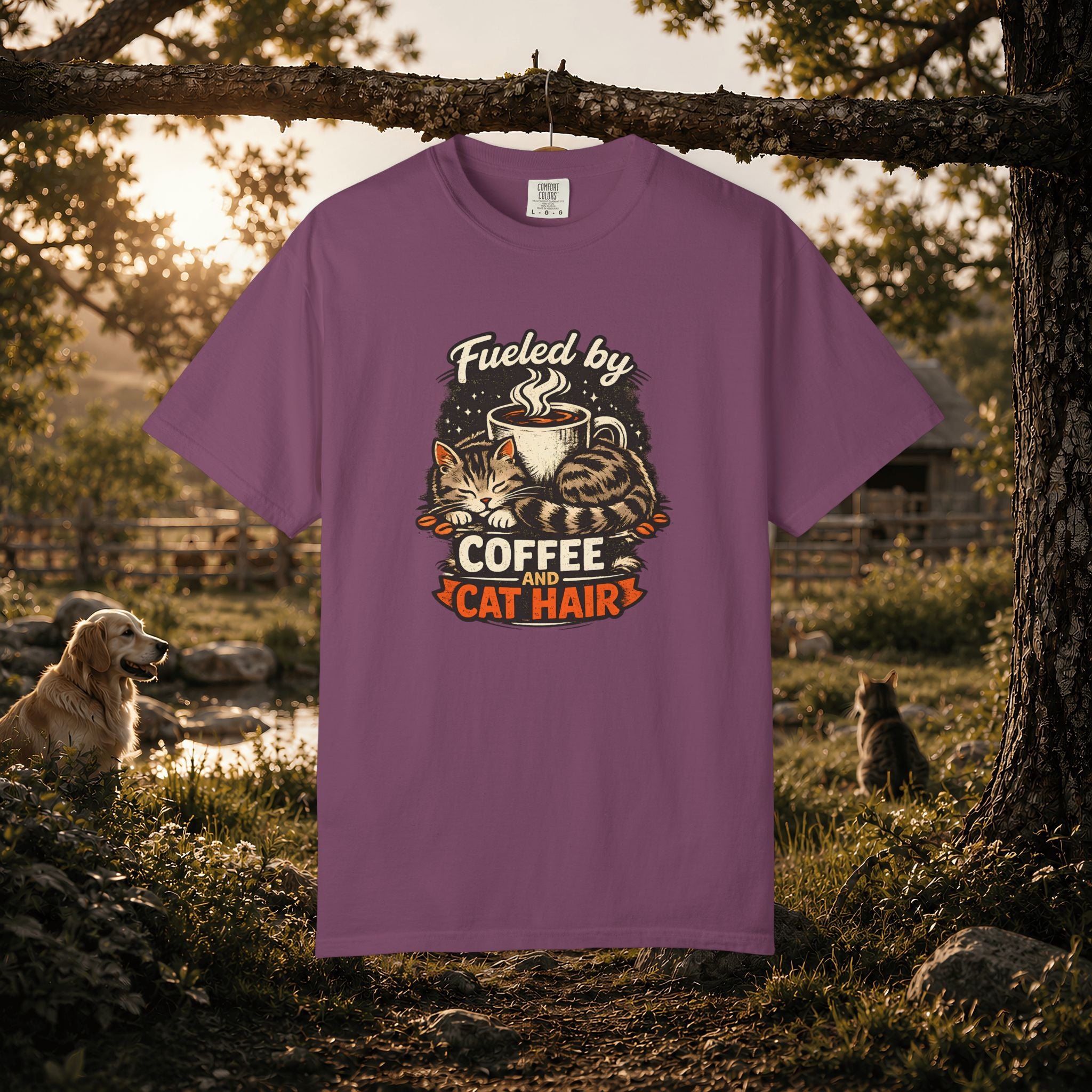 Coffee & Cat Hair T-Shirt — "Fueled by Coffee and Cat Hair" Graphic Tee