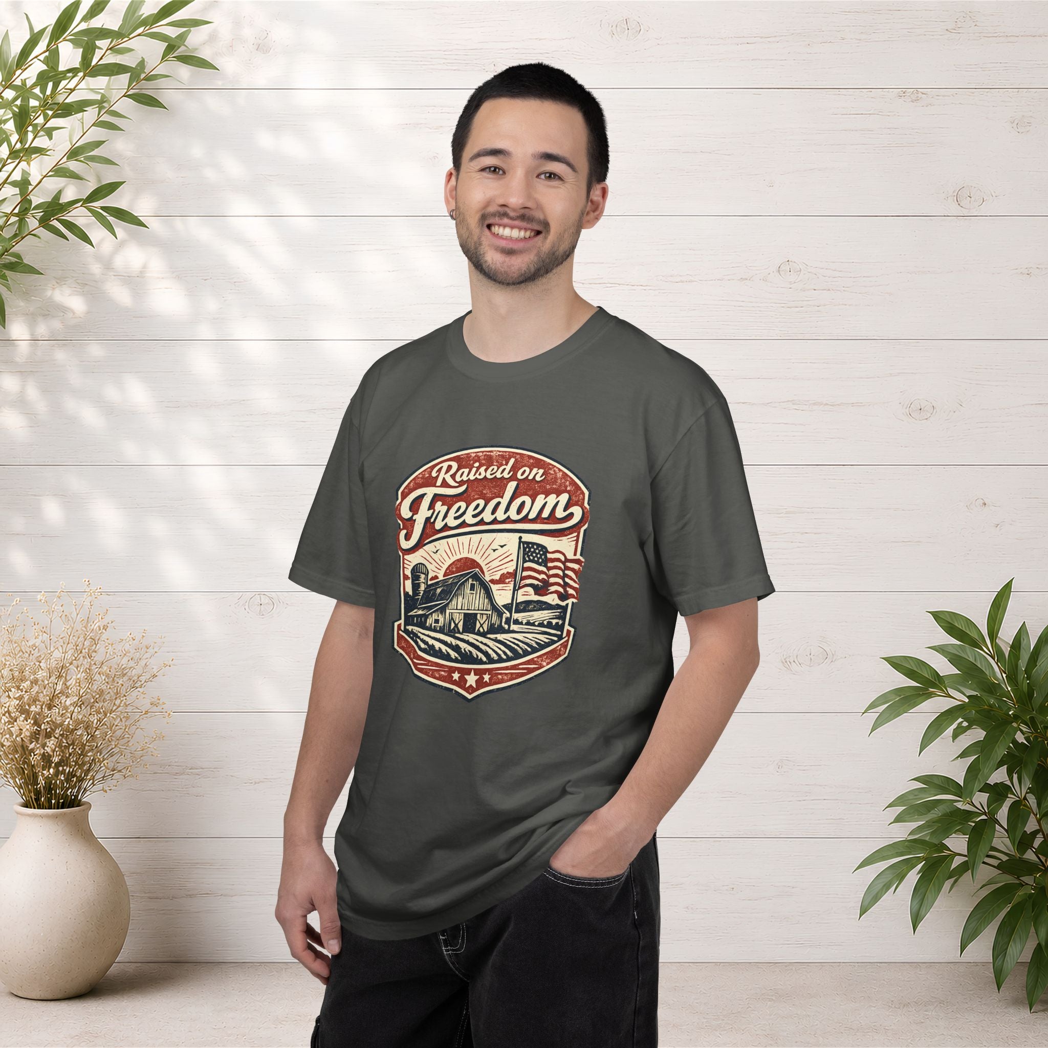 Raised on Freedom T-Shirt — Vintage American Flag Graphic Tee