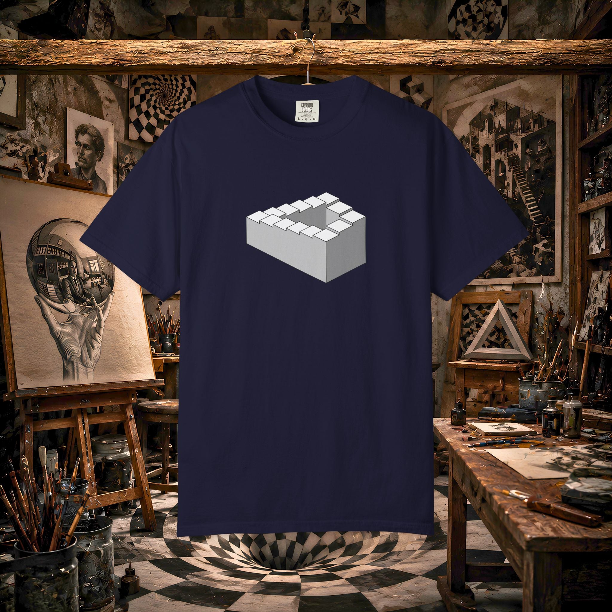 Optical Illusion Staircase Tee — Impossible Step Graphic T-Shirt