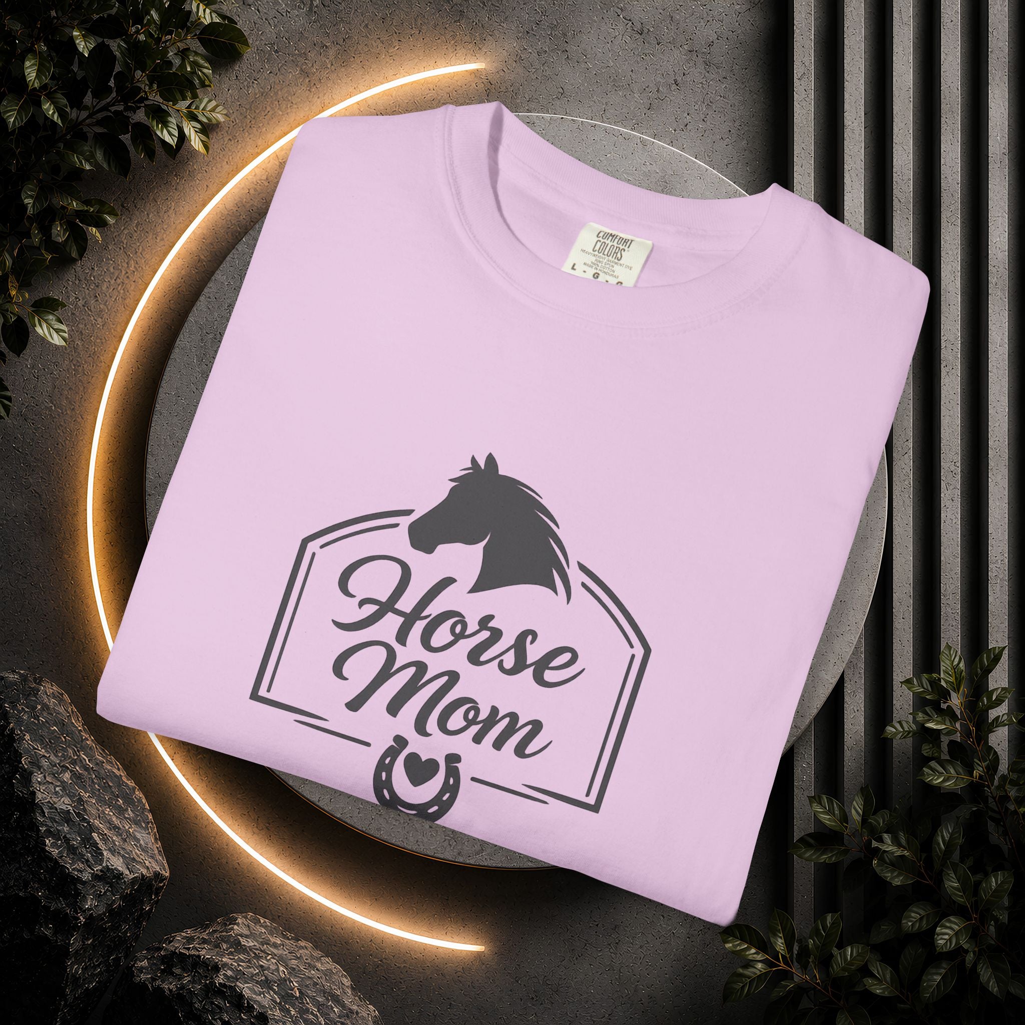 Horse Mom T-Shirt — Equestrian Tee with Horse Silhouette & Horseshoe