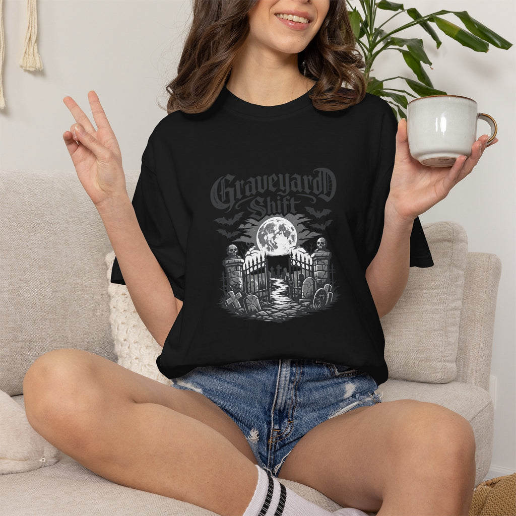 Graveyard Shift T-Shirt — Gothic Cemetery Skull Night Shift Tee