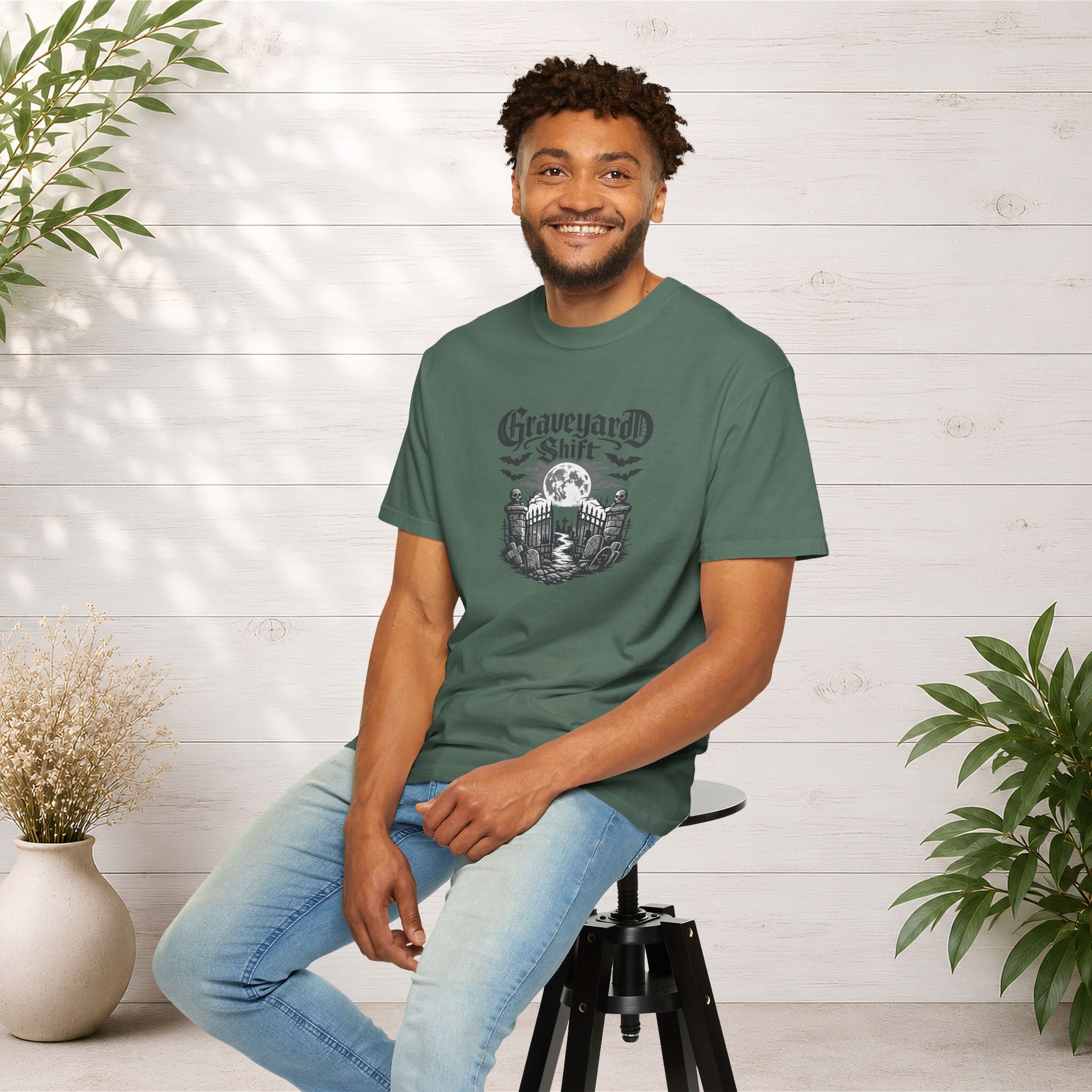 Graveyard Shift T-Shirt — Gothic Cemetery Skull Night Shift Tee