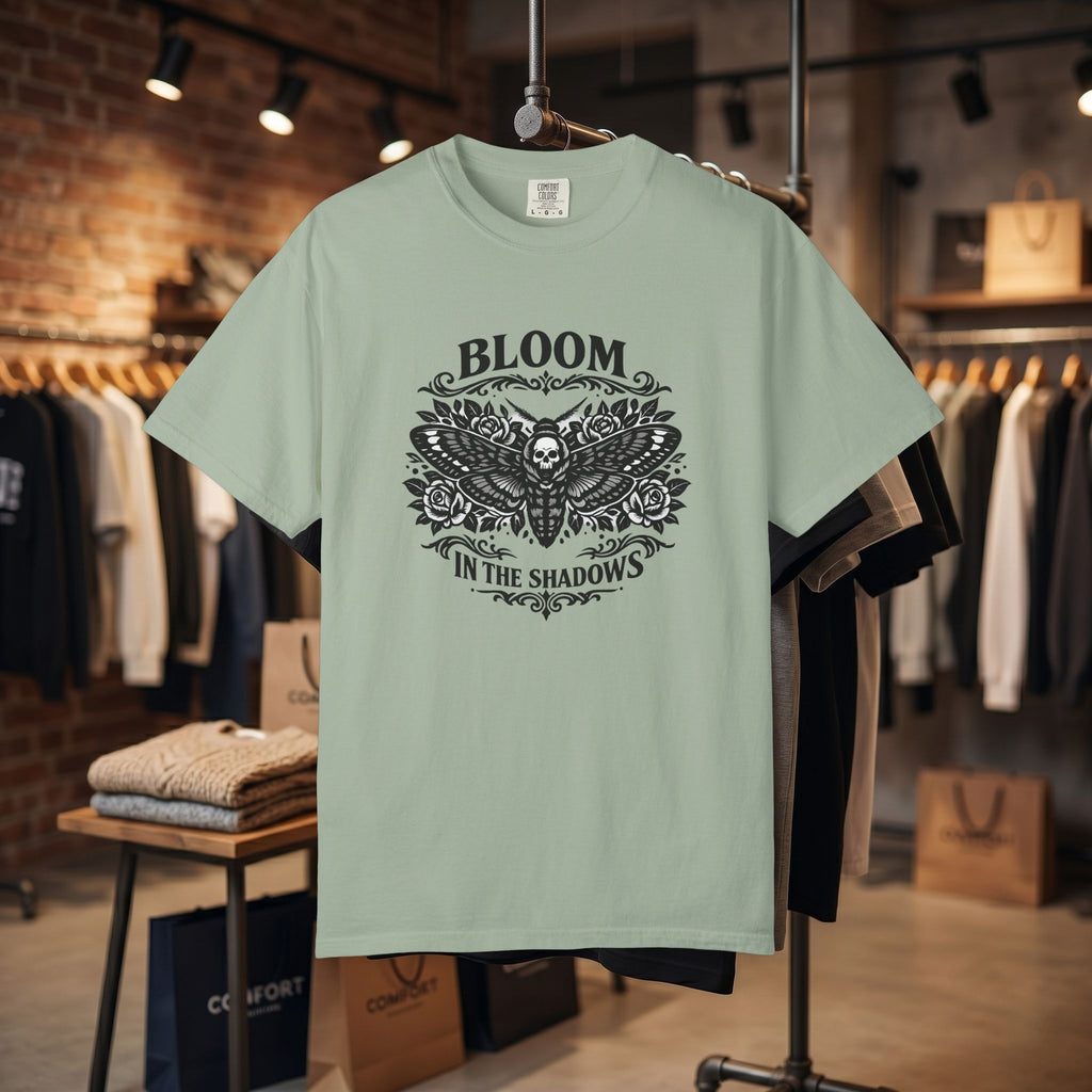 Bloom in the Shadows T-Shirt — Gothic Floral Skull Tee