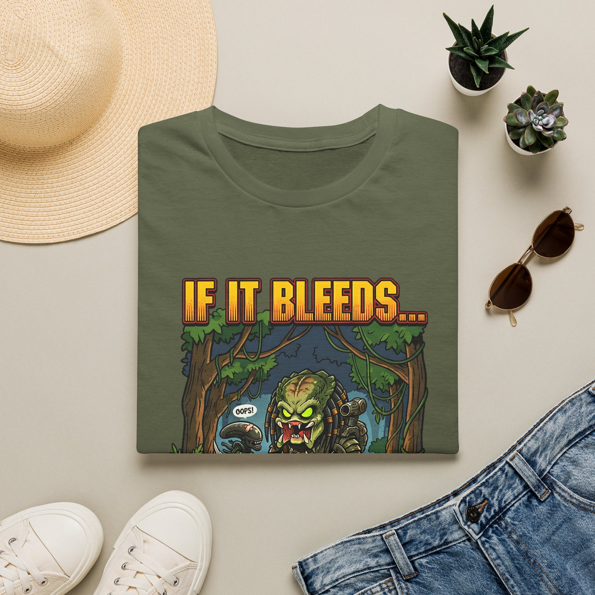 Predator "If It Bleeds" Forest Design T-Shirt | Horror Movie Character