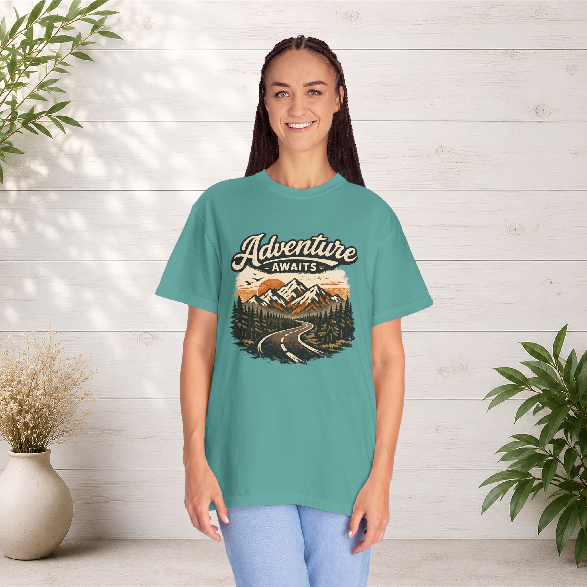 Adventure Awaits T-Shirt — Scenic Mountain Road Graphic Tee