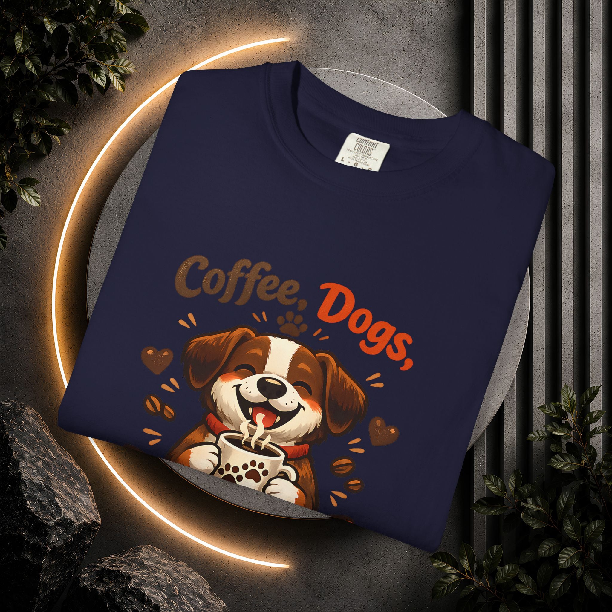 "Coffee, Dogs, Repeat" Cute Dog & Coffee Graphic T-Shirt