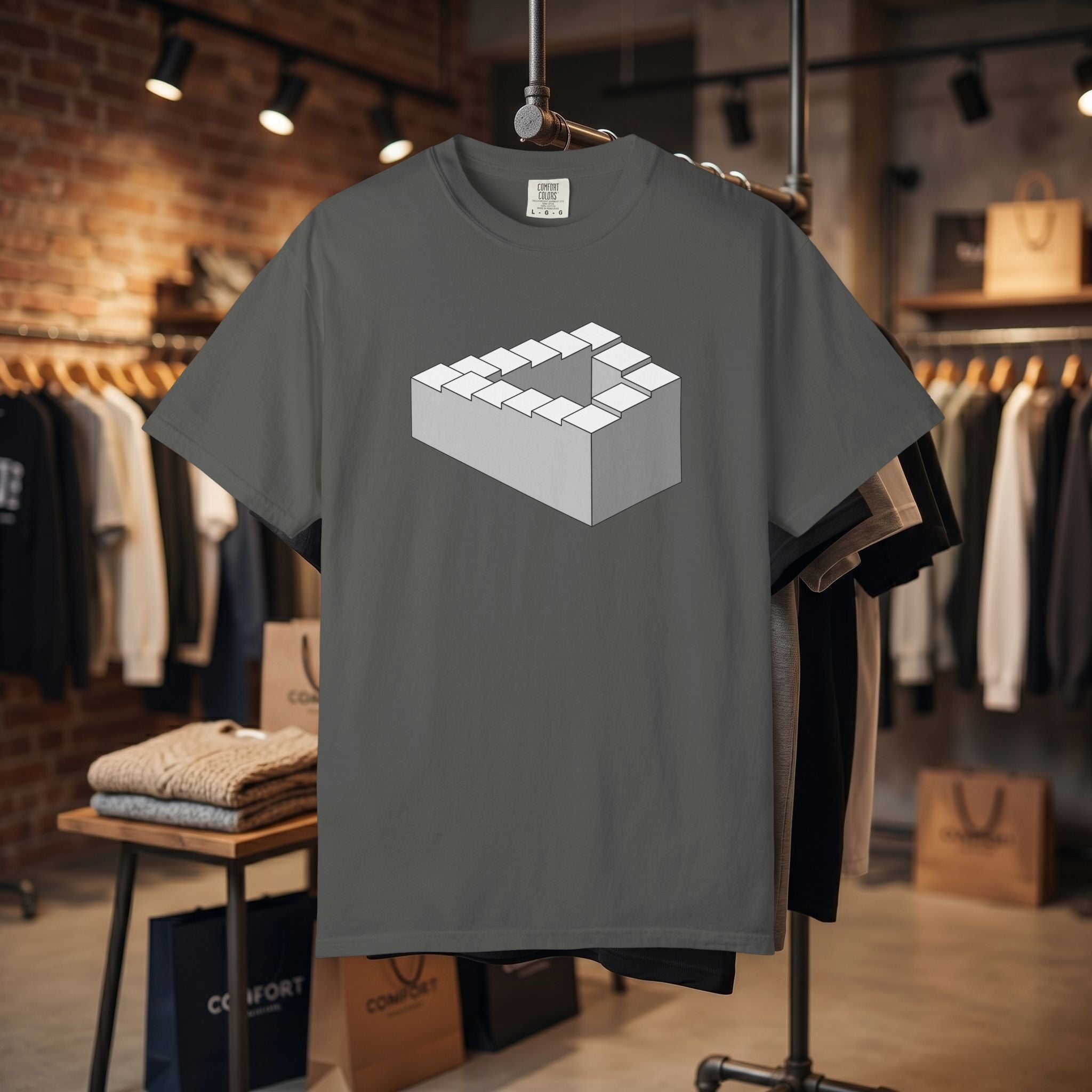 Optical Illusion Staircase Tee — Impossible Step Graphic T-Shirt