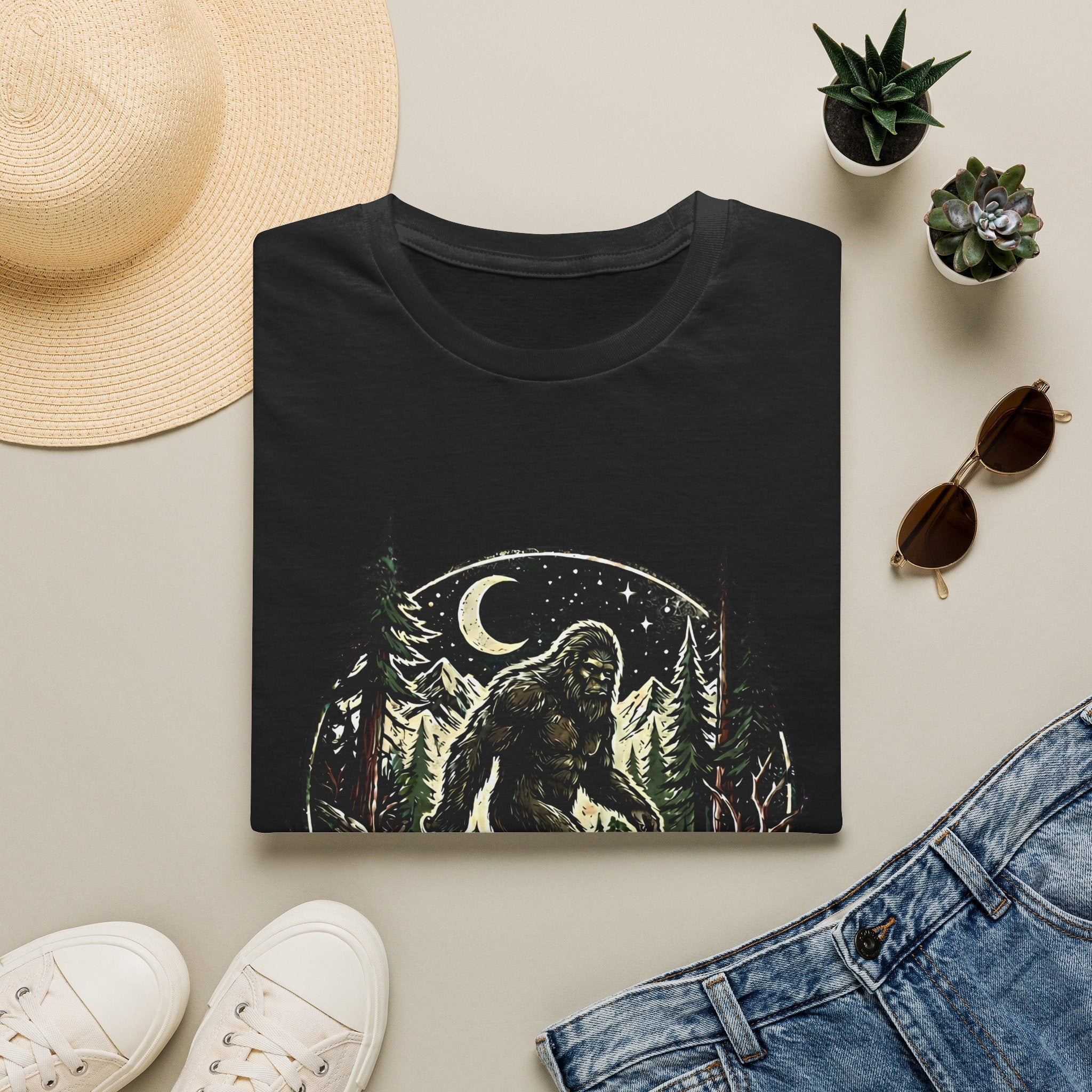 Bigfoot Forest Moon T-Shirt | Sasquatch Night Hiking Design