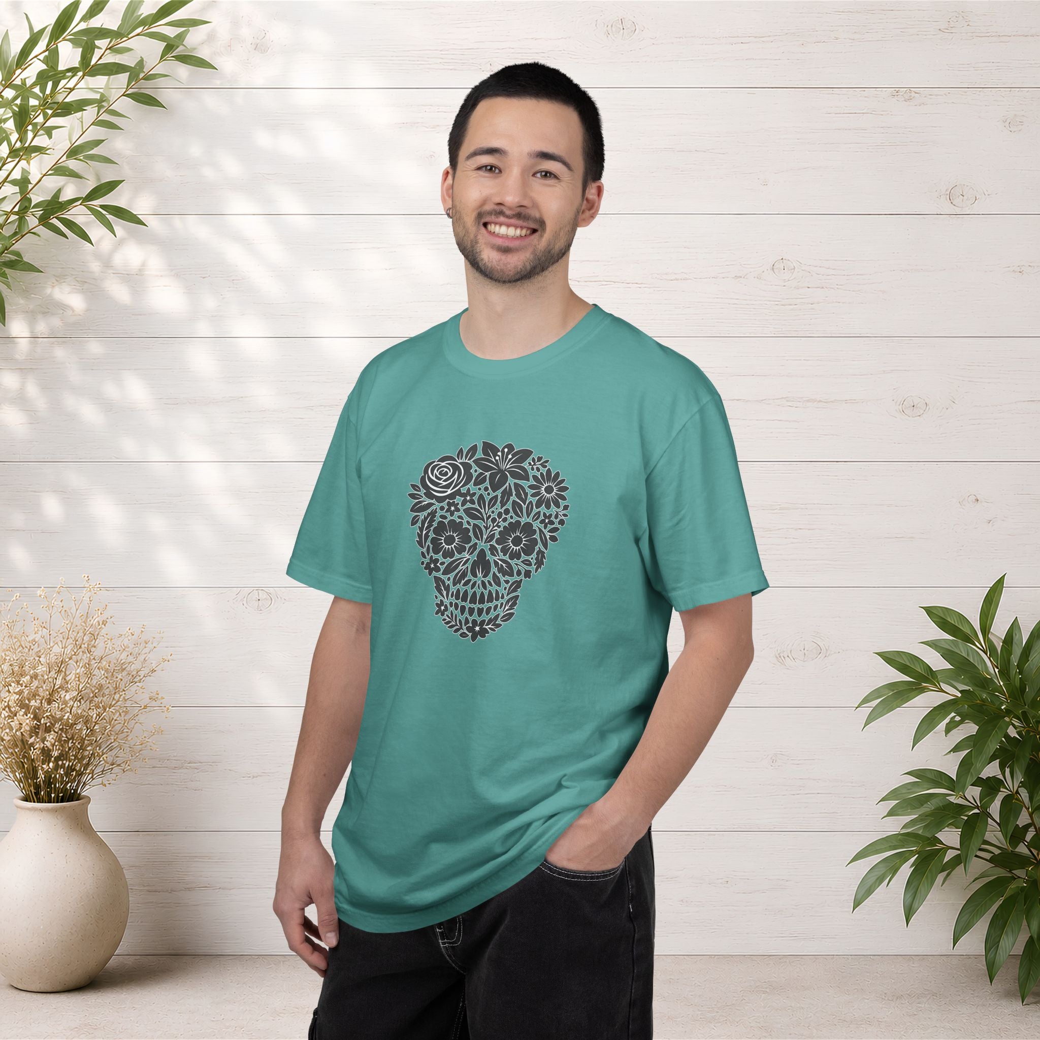 Floral Sugar Skull T-Shirt — Day of the Dead Floral Skull Tee