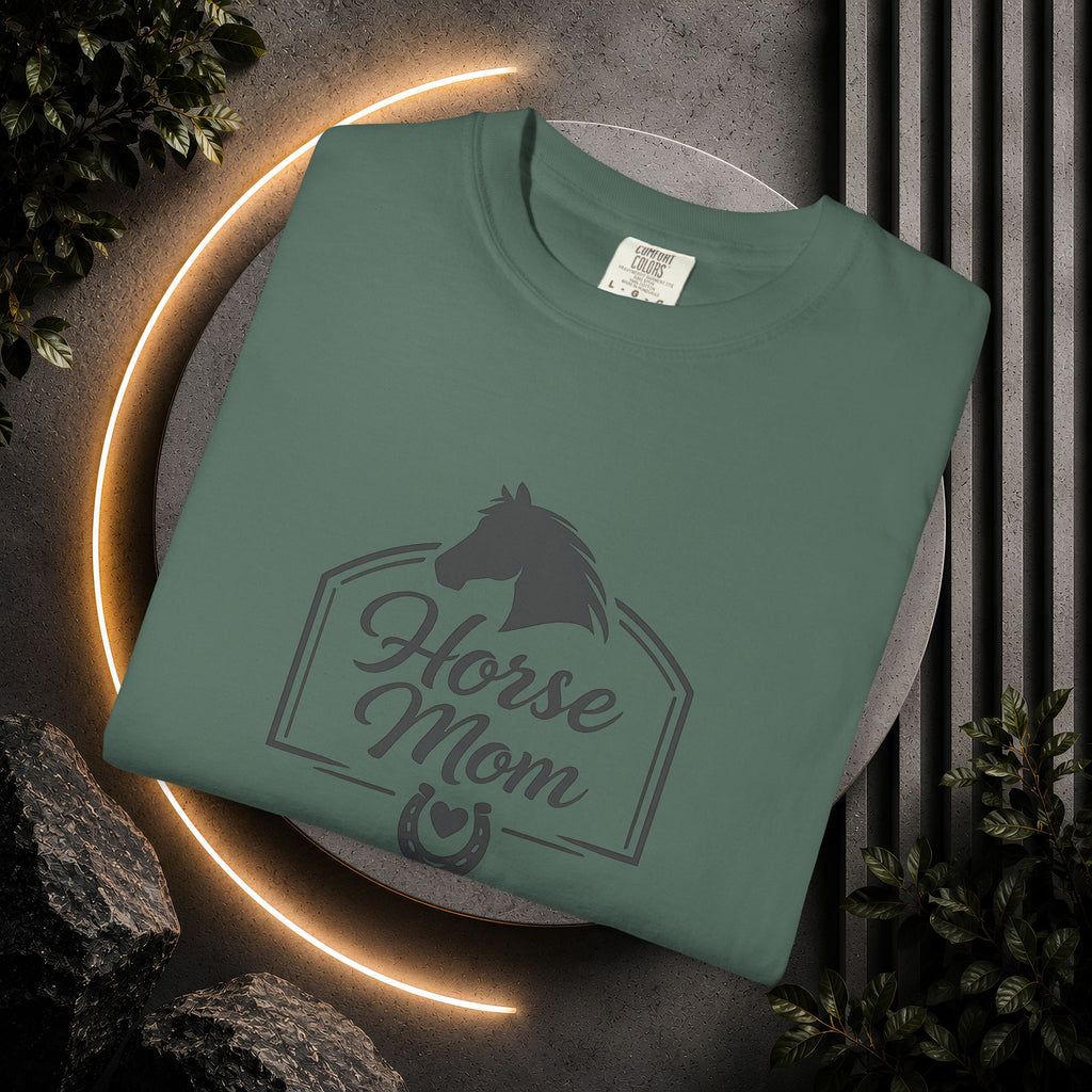 Horse Mom T-Shirt — Equestrian Tee with Horse Silhouette & Horseshoe