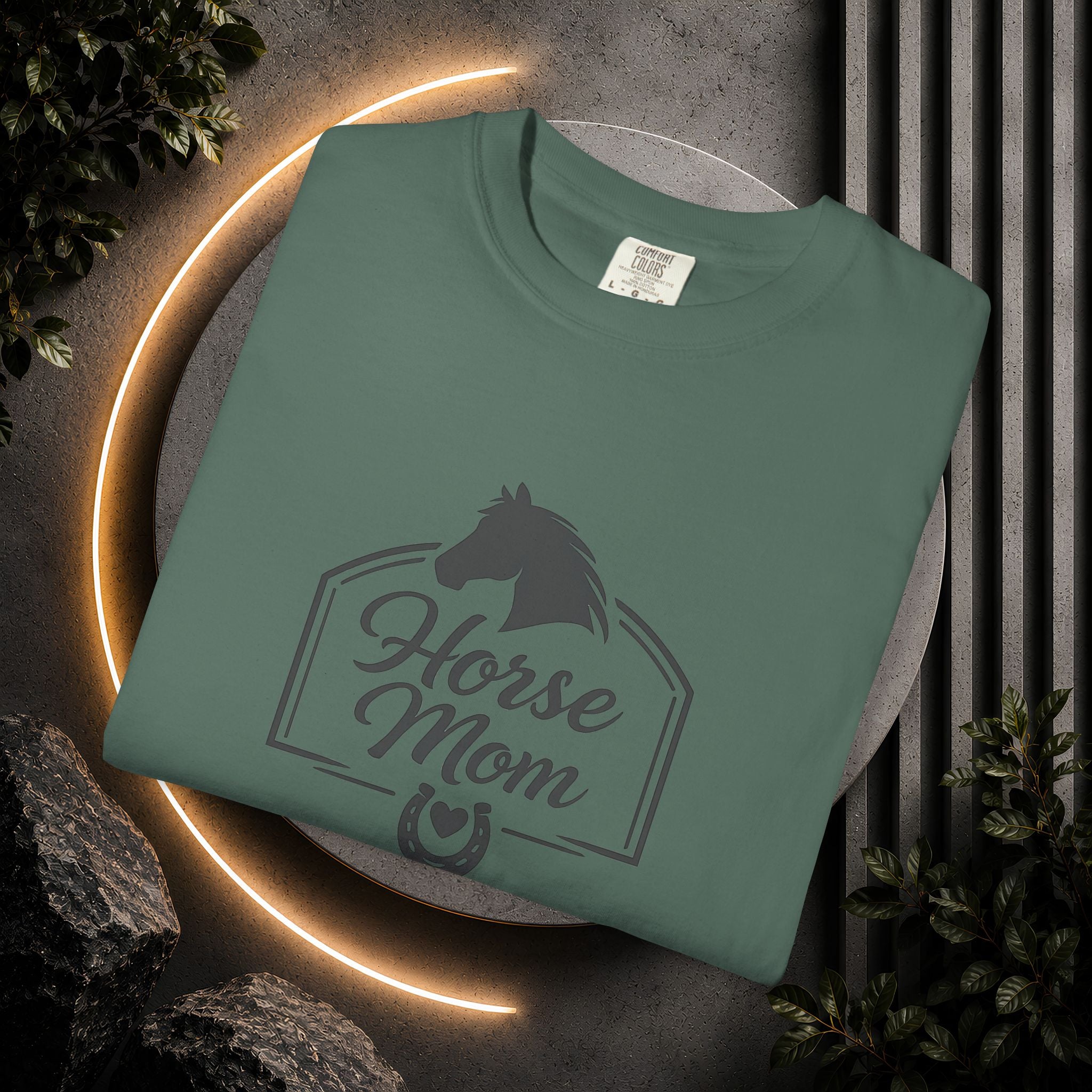 Horse Mom T-Shirt — Equestrian Tee with Horse Silhouette & Horseshoe