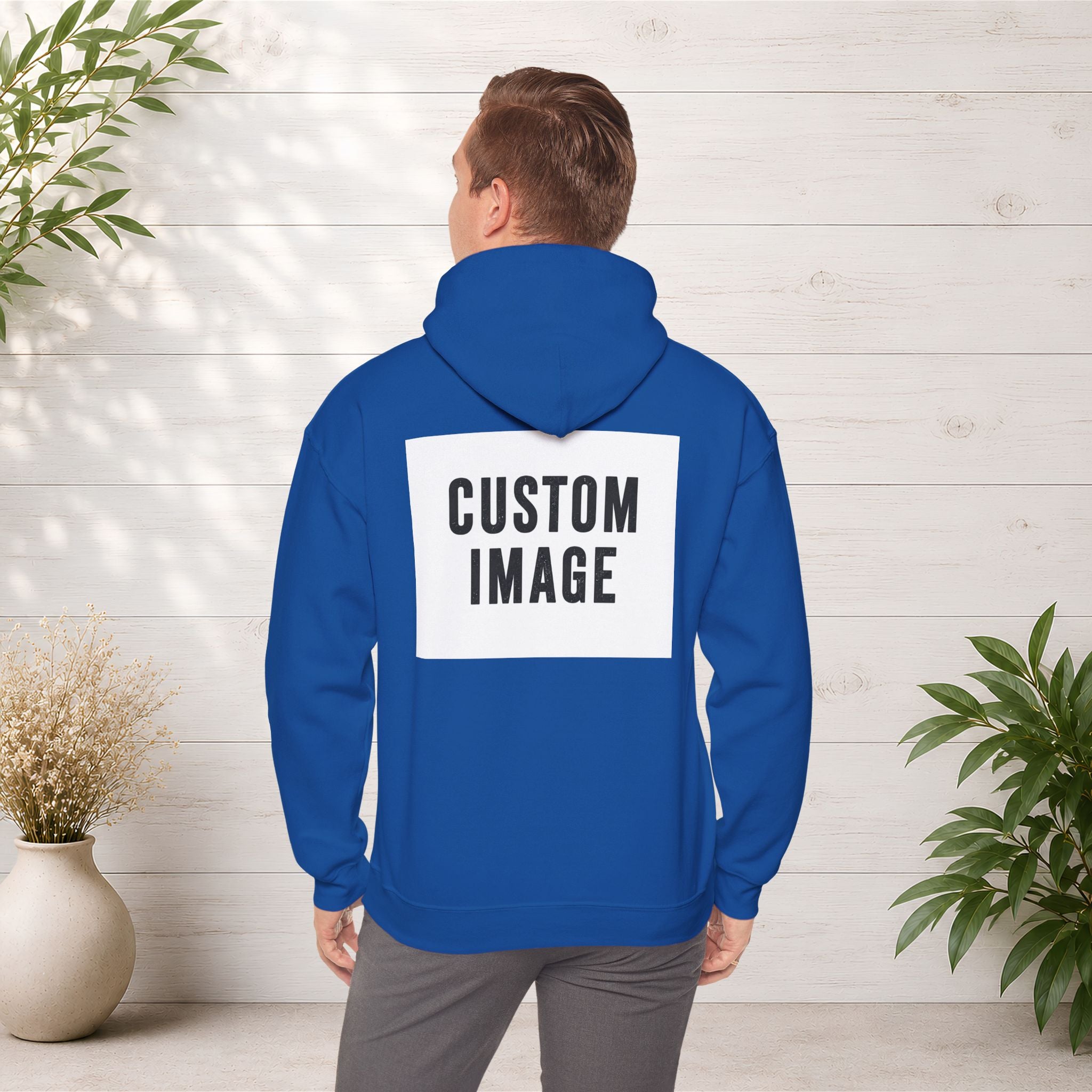 Custom Front Small Left and Back Image Hoodie — Personalized White Pullover Hooded Sweatshirt