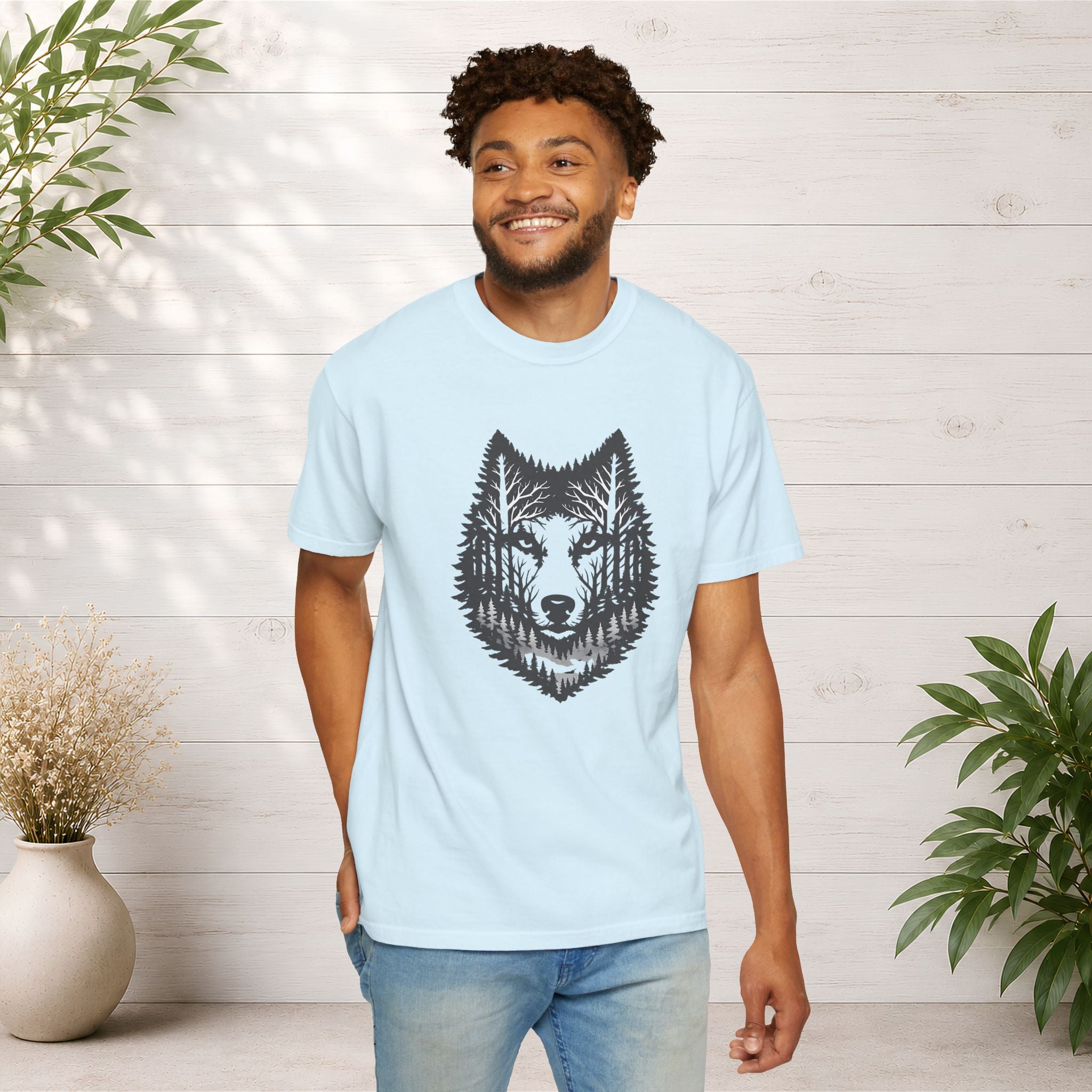 Wolf Forest T-Shirt — Geometric Woodland Wolf Graphic Tee
