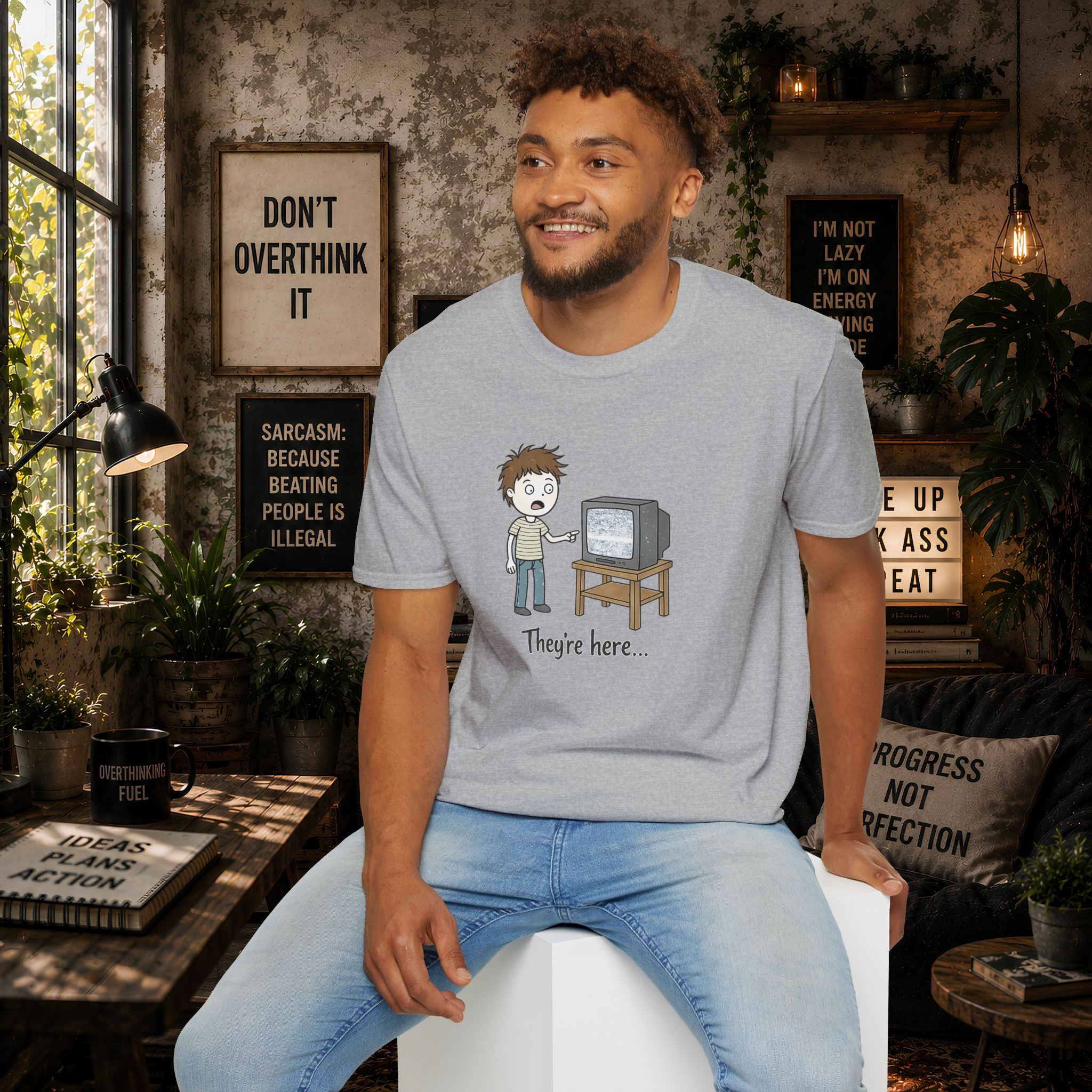 Poltergeist Film Based Theyre Here TV Static T-Shirt | Retro Horror Cartoon