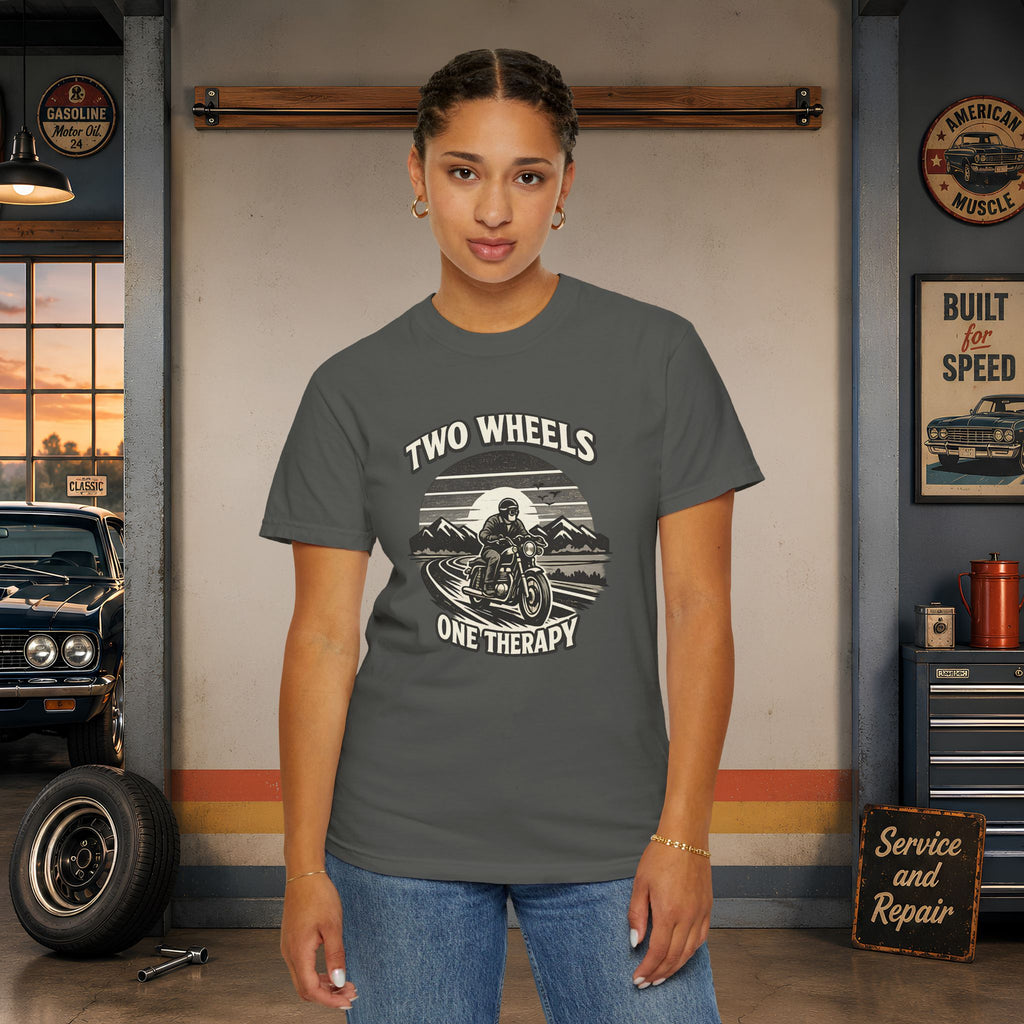 Motorcycle T-Shirt – "Two Wheels One Therapy" Rider Tee