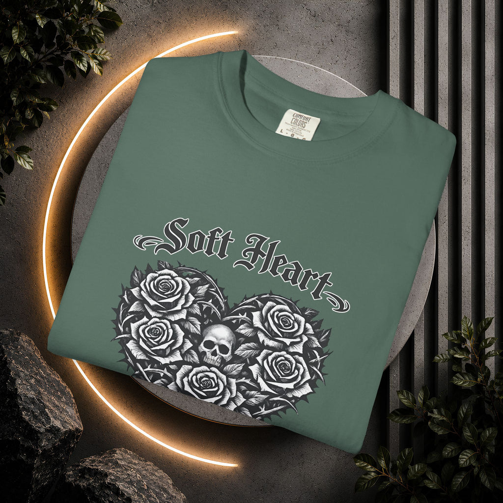 Soft Heart Dark Soul T-Shirt — Gothic Rose Skull Graphic Tee