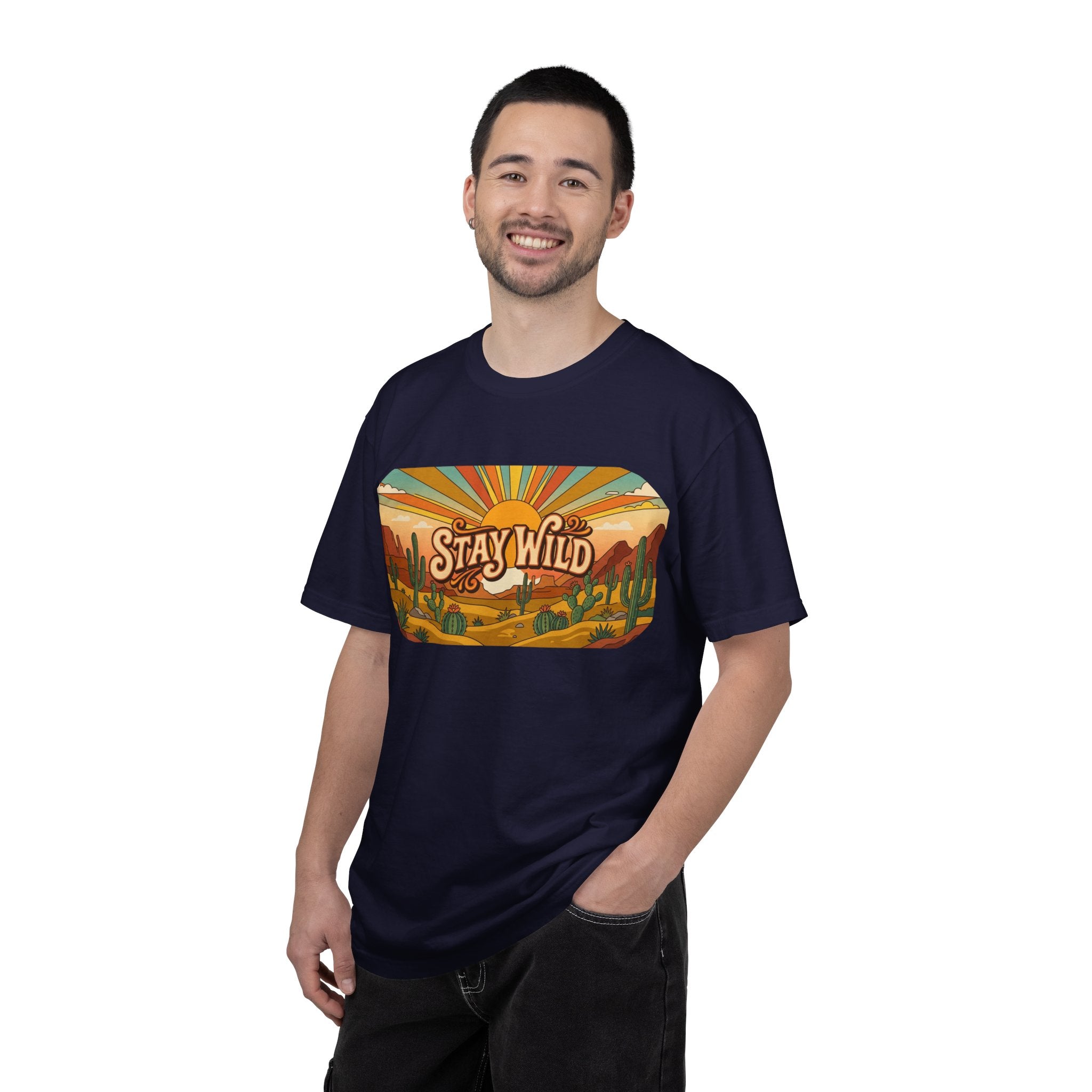 Stay Wild Desert Sunset T-shirt | Retro Cactus Landscape