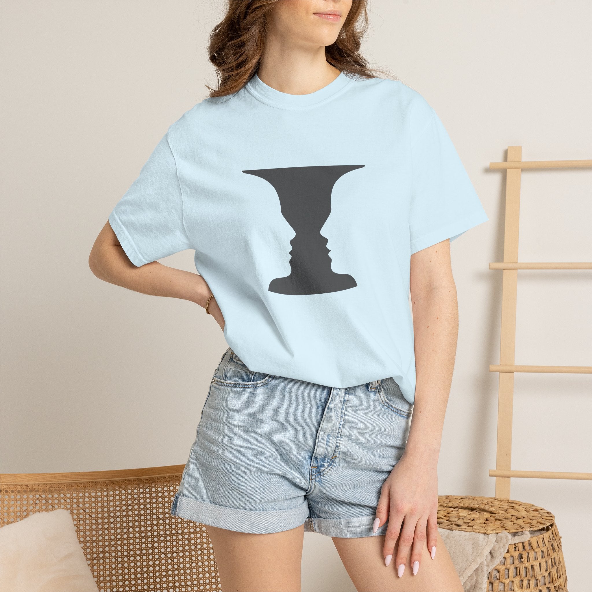Optical Illusion Vase T-Shirt — Rubin’s Face Profile Graphic Tee
