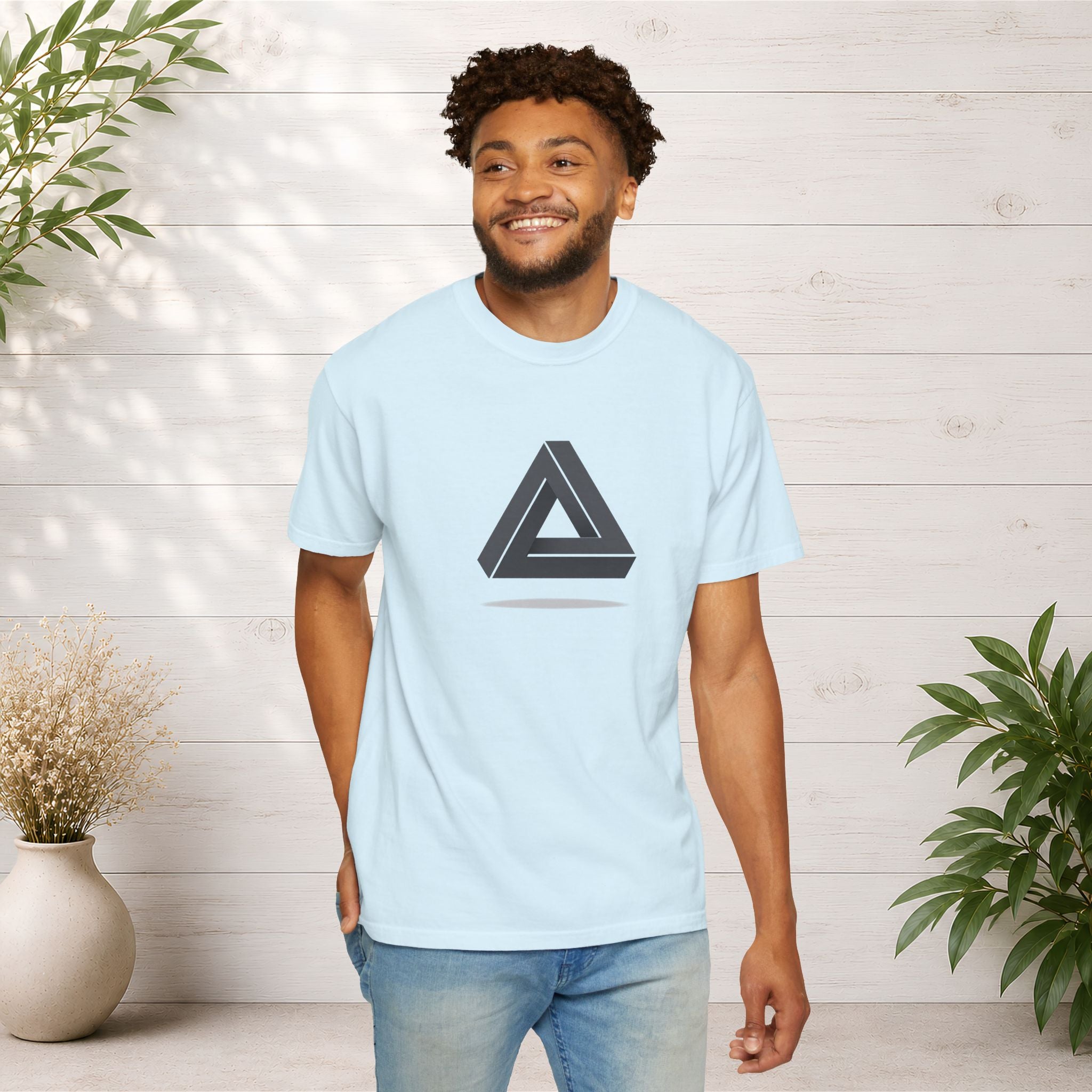 Optical Illusion Triangle T-Shirt — Geometric Penrose Design