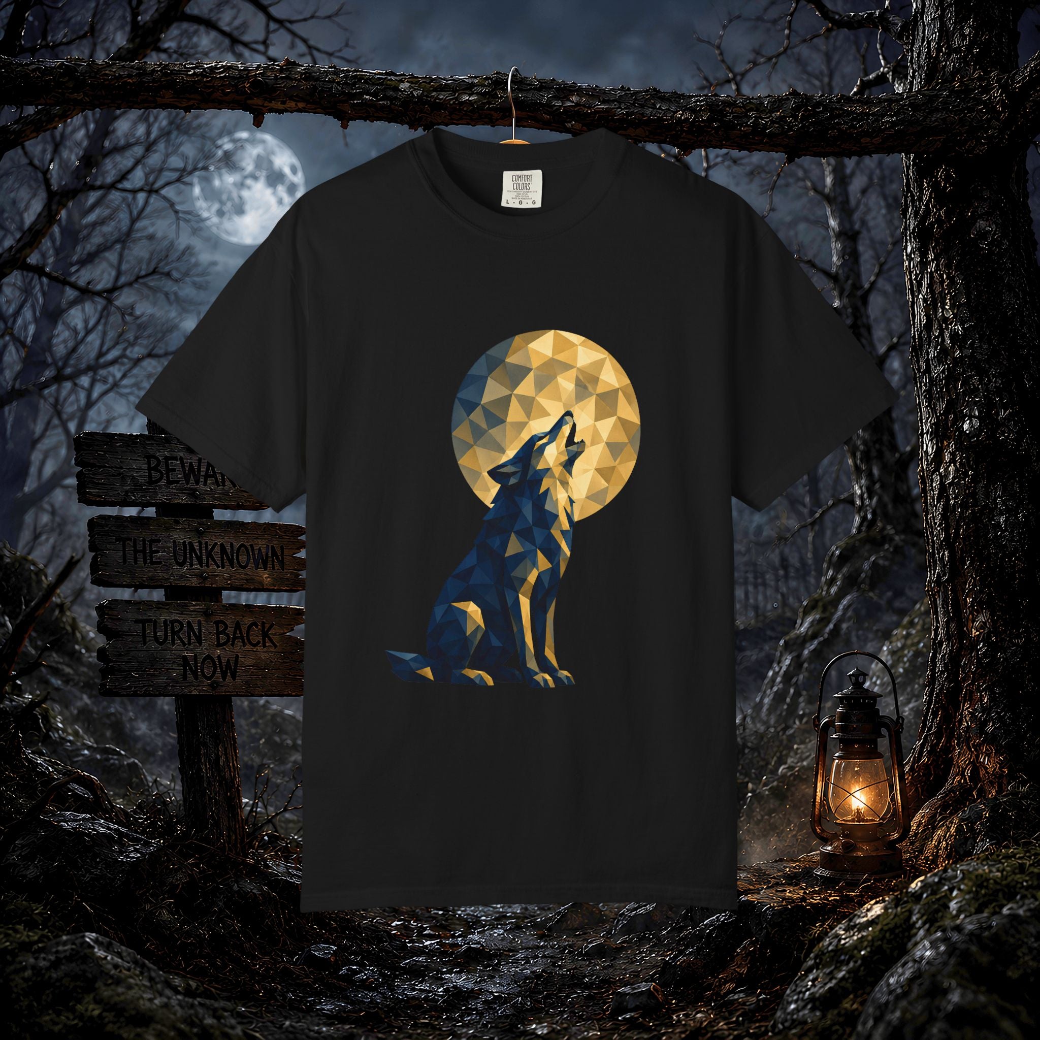 Geometric Howling Wolf T-Shirt | Moon Silhouette
