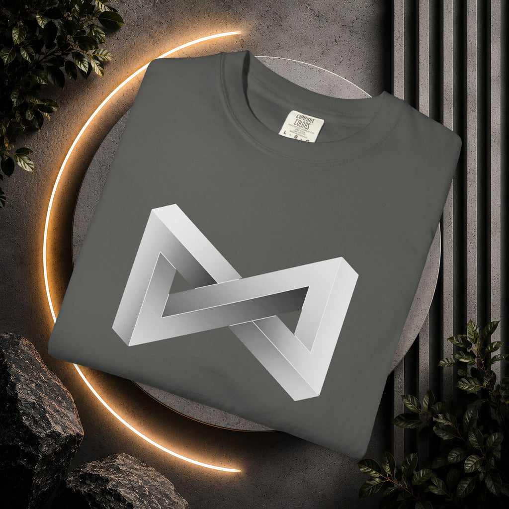 Optical Illusion Logo T-Shirt — Minimal Monochrome Infinity Design