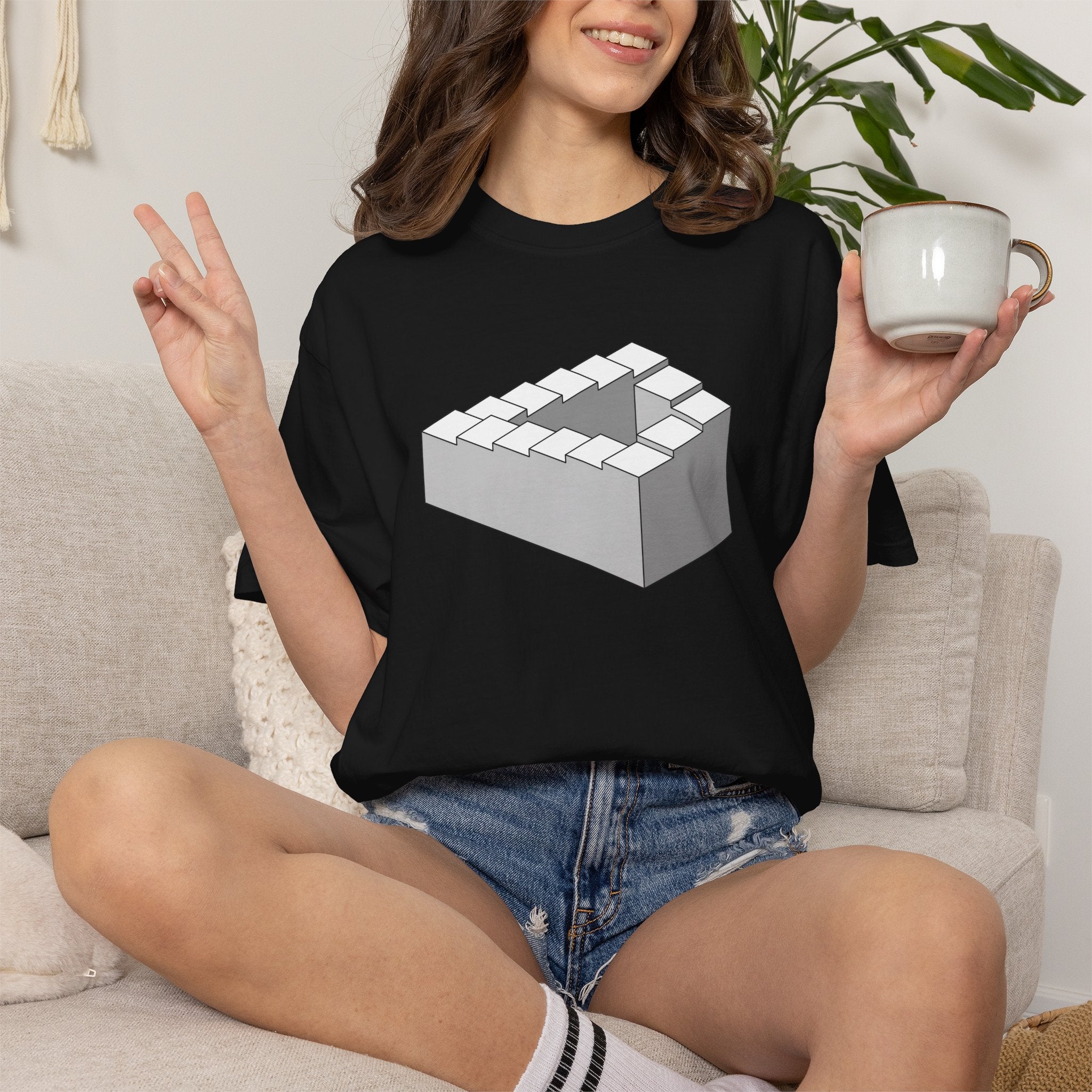 Optical Illusion Staircase Tee — Impossible Step Graphic T-Shirt