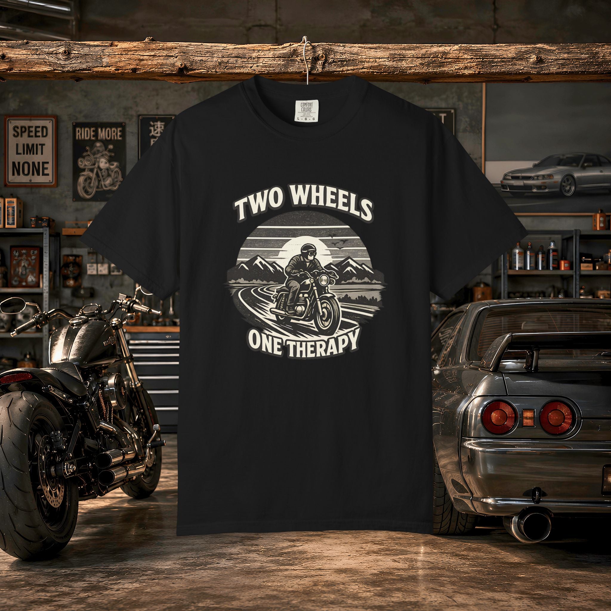 Motorcycle T-Shirt – "Two Wheels One Therapy" Rider Tee