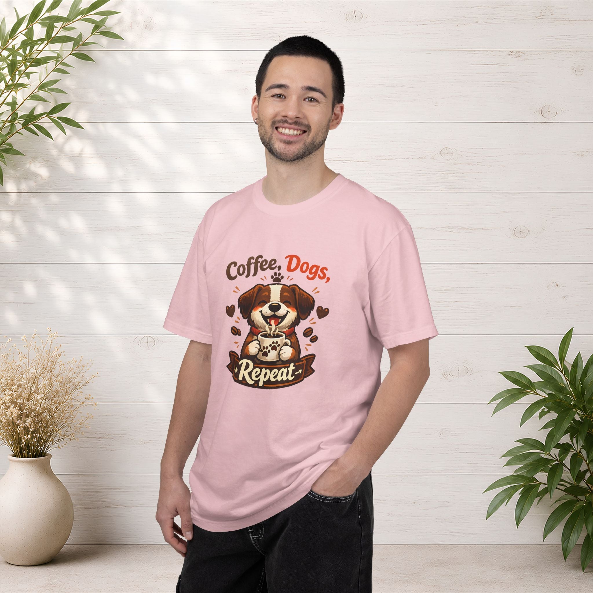 "Coffee, Dogs, Repeat" Cute Dog & Coffee Graphic T-Shirt