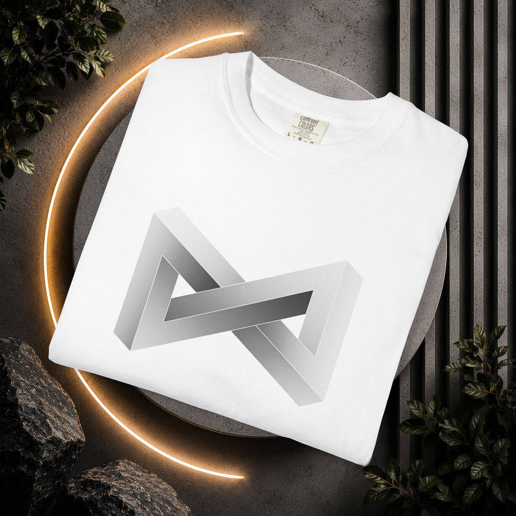 Optical Illusion Logo T-Shirt — Minimal Monochrome Infinity Design