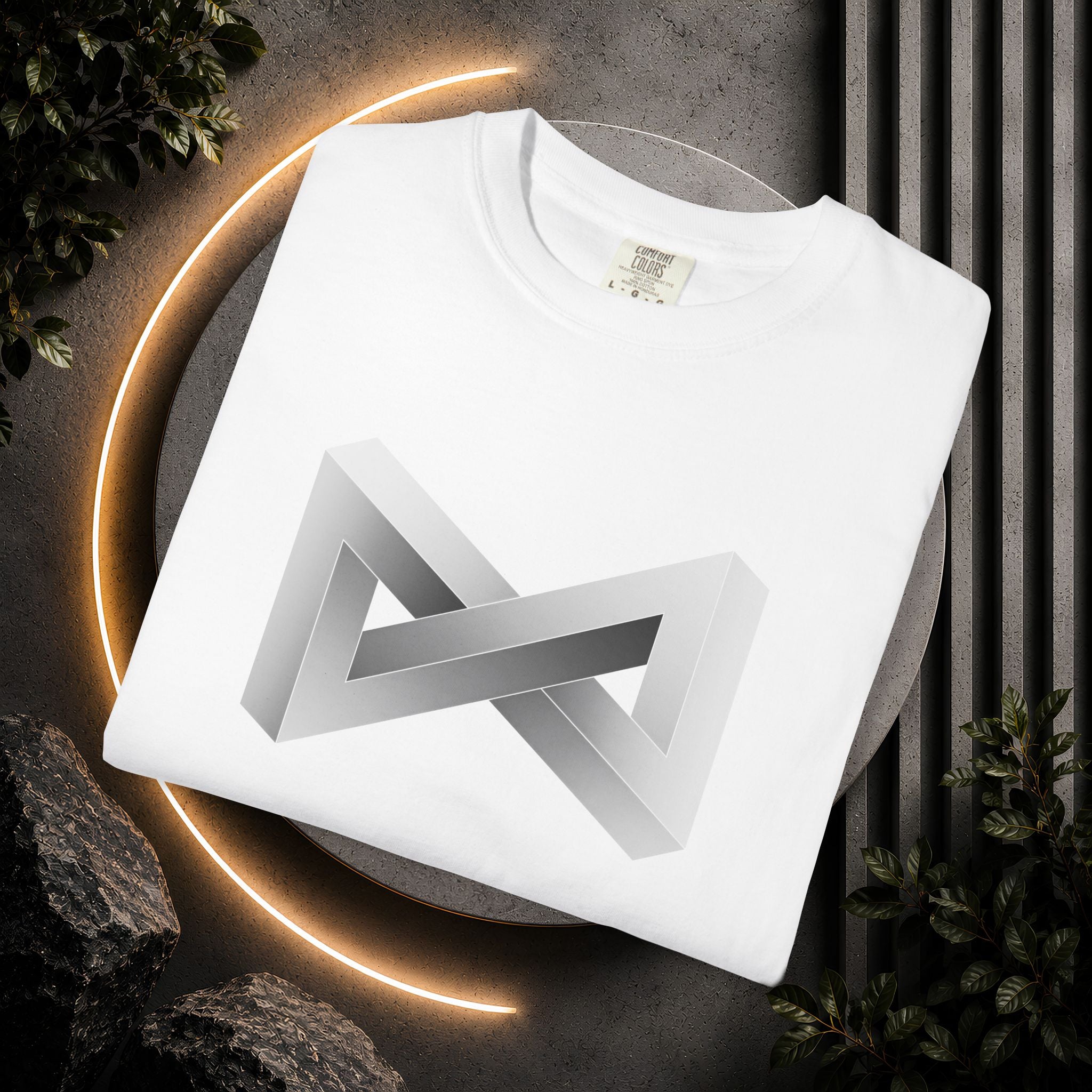 Optical Illusion Logo T-Shirt — Minimal Monochrome Infinity Design