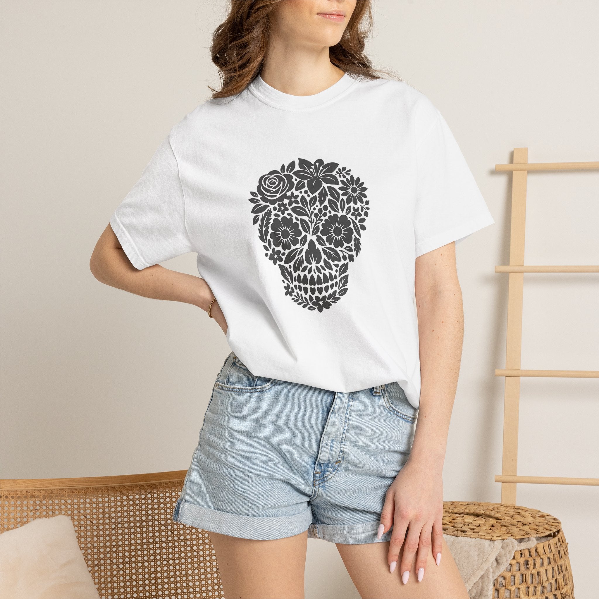 Floral Sugar Skull T-Shirt — Day of the Dead Floral Skull Tee