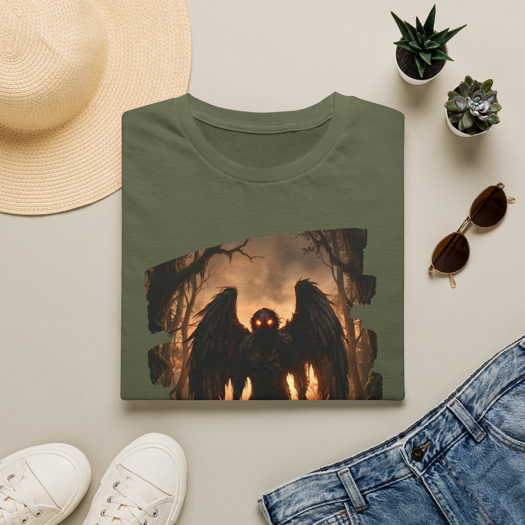Mothman Cryptid Illustration T-Shirt | Dark Horror Graphic