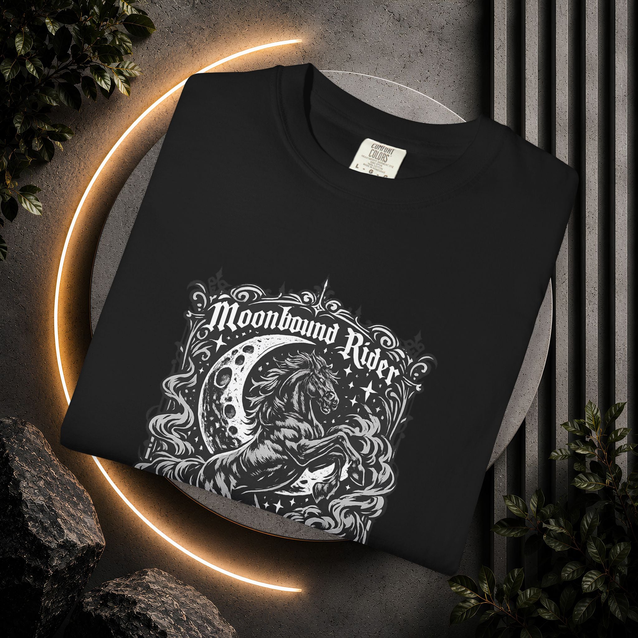 Moonbound Rider T‑Shirt — Gothic Horse Moon Design