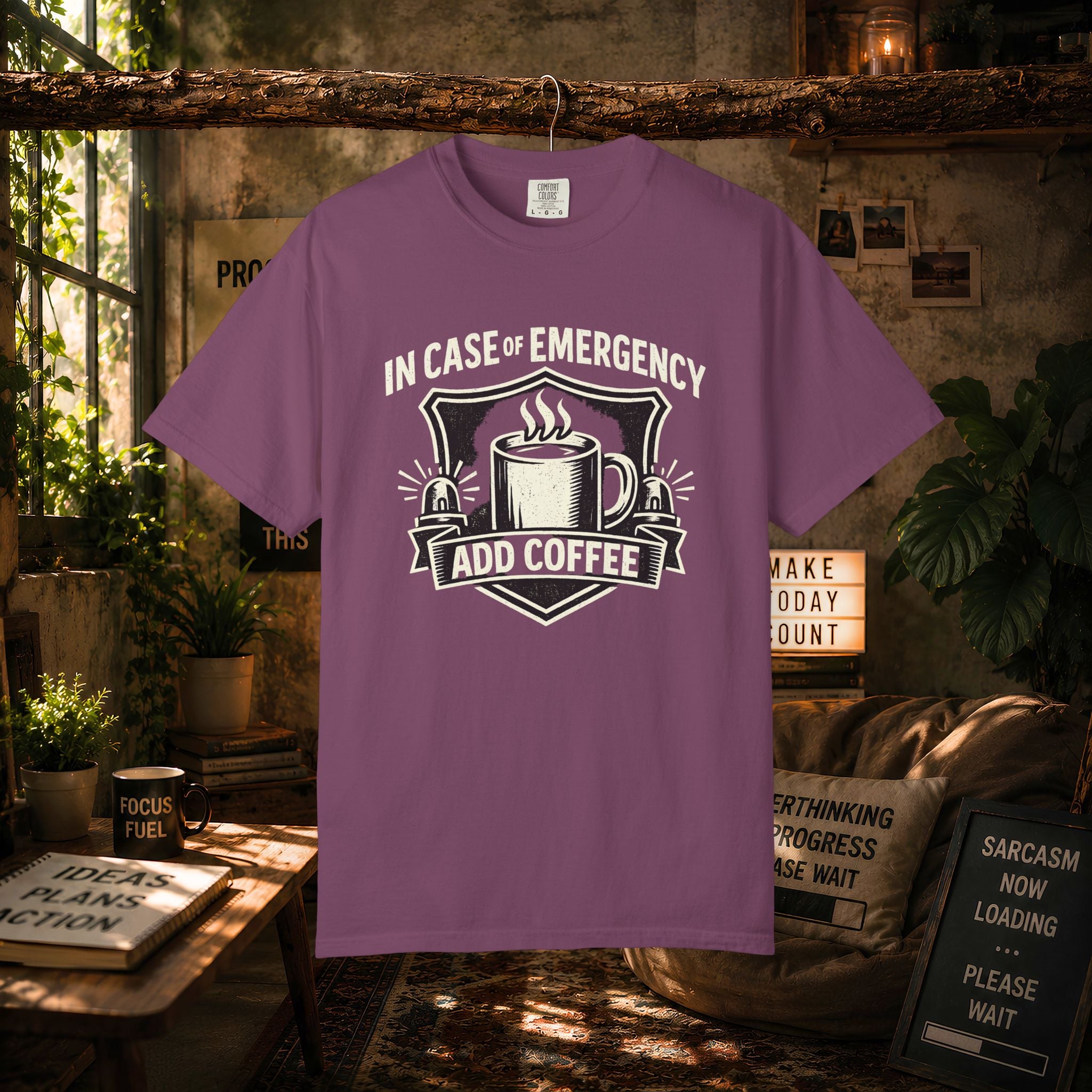 Coffee Emergency T-Shirt — "In Case of Emergency Add Coffee" Graphic Tee