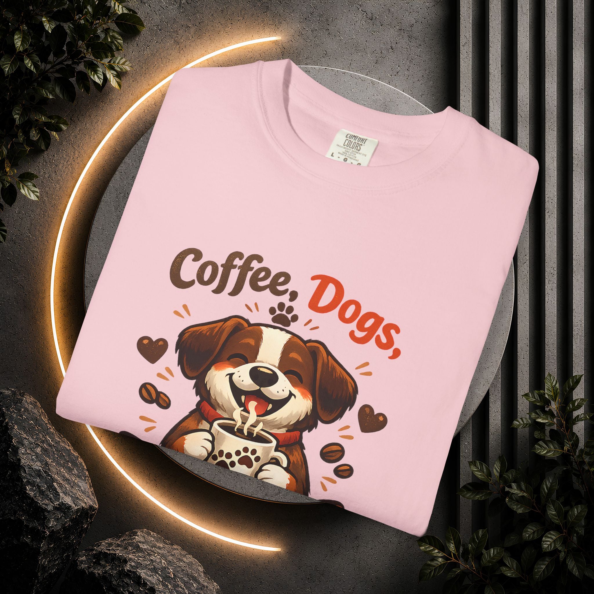 "Coffee, Dogs, Repeat" Cute Dog & Coffee Graphic T-Shirt