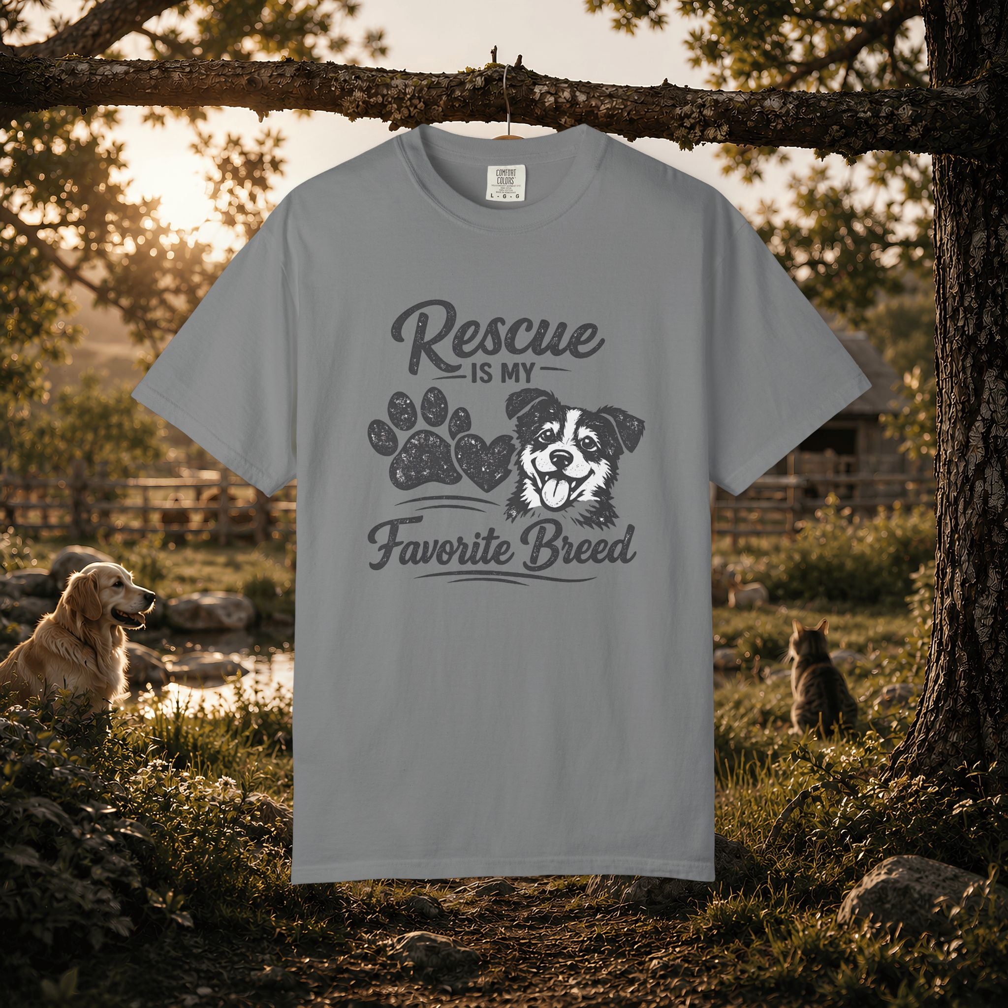 Rescue Is My Favorite Breed T-Shirt — Dog Rescue Paw Print Tee