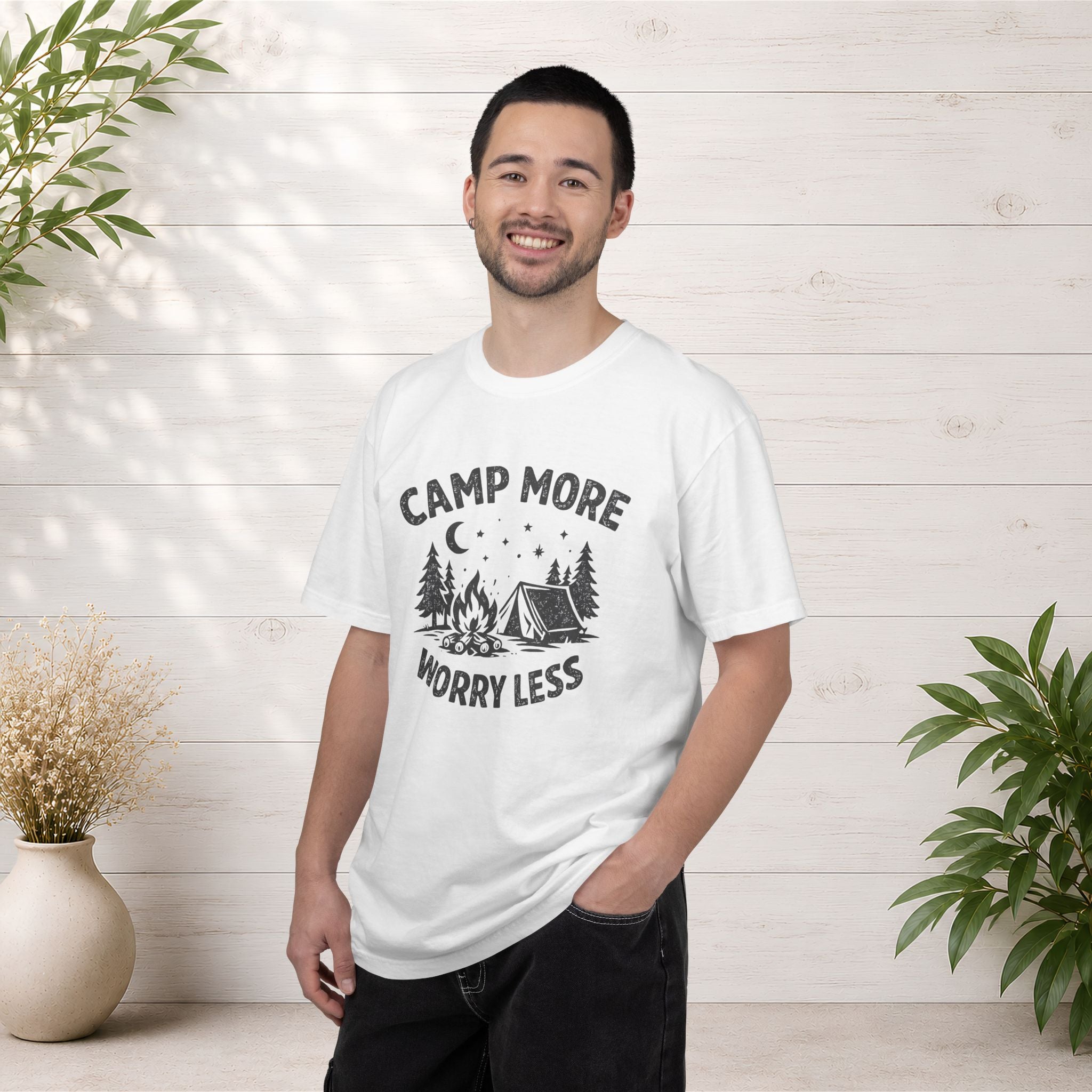 Camp More Worry Less T-Shirt - Camping Enthusiast Tee