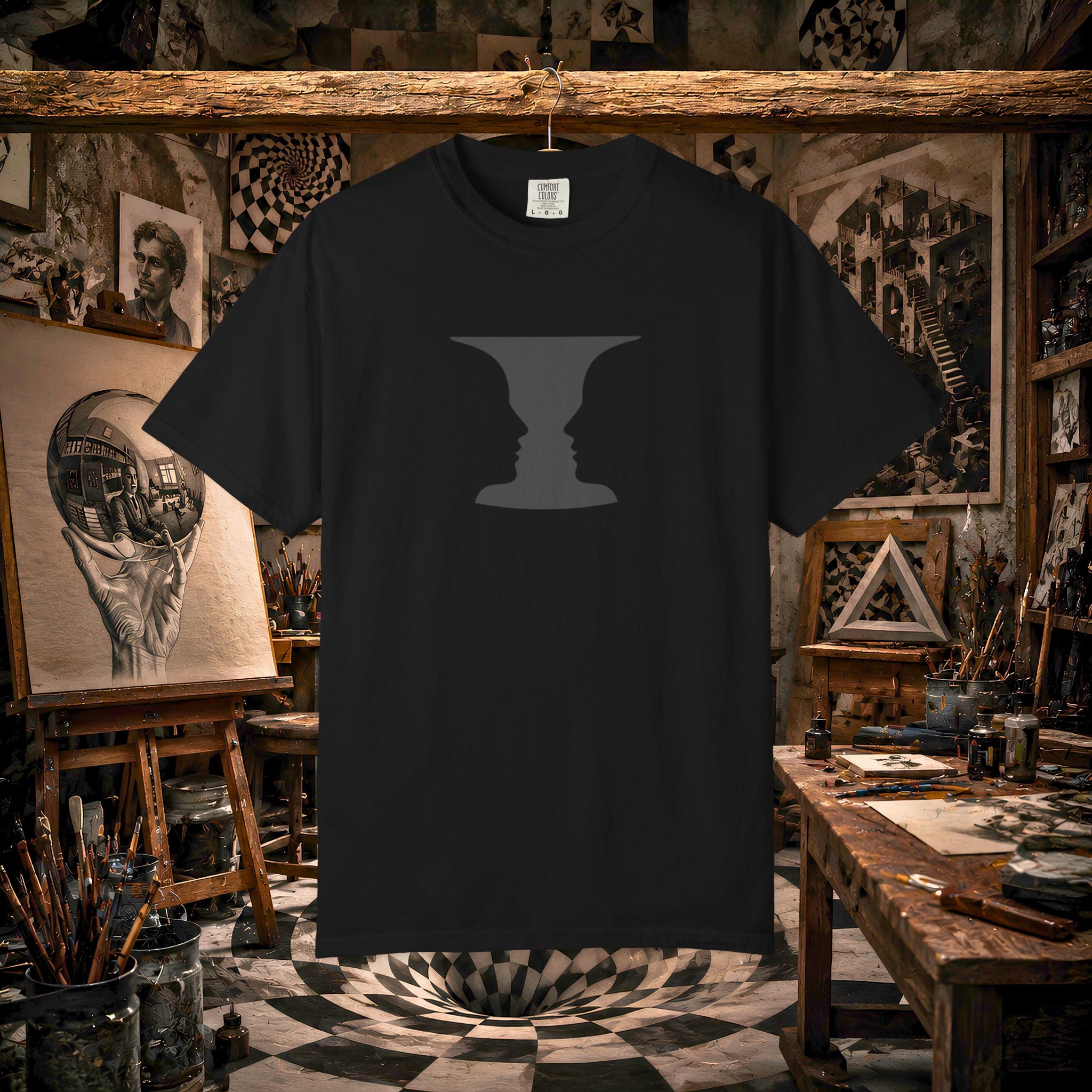Optical Illusion Vase T-Shirt — Rubin’s Face Profile Graphic Tee