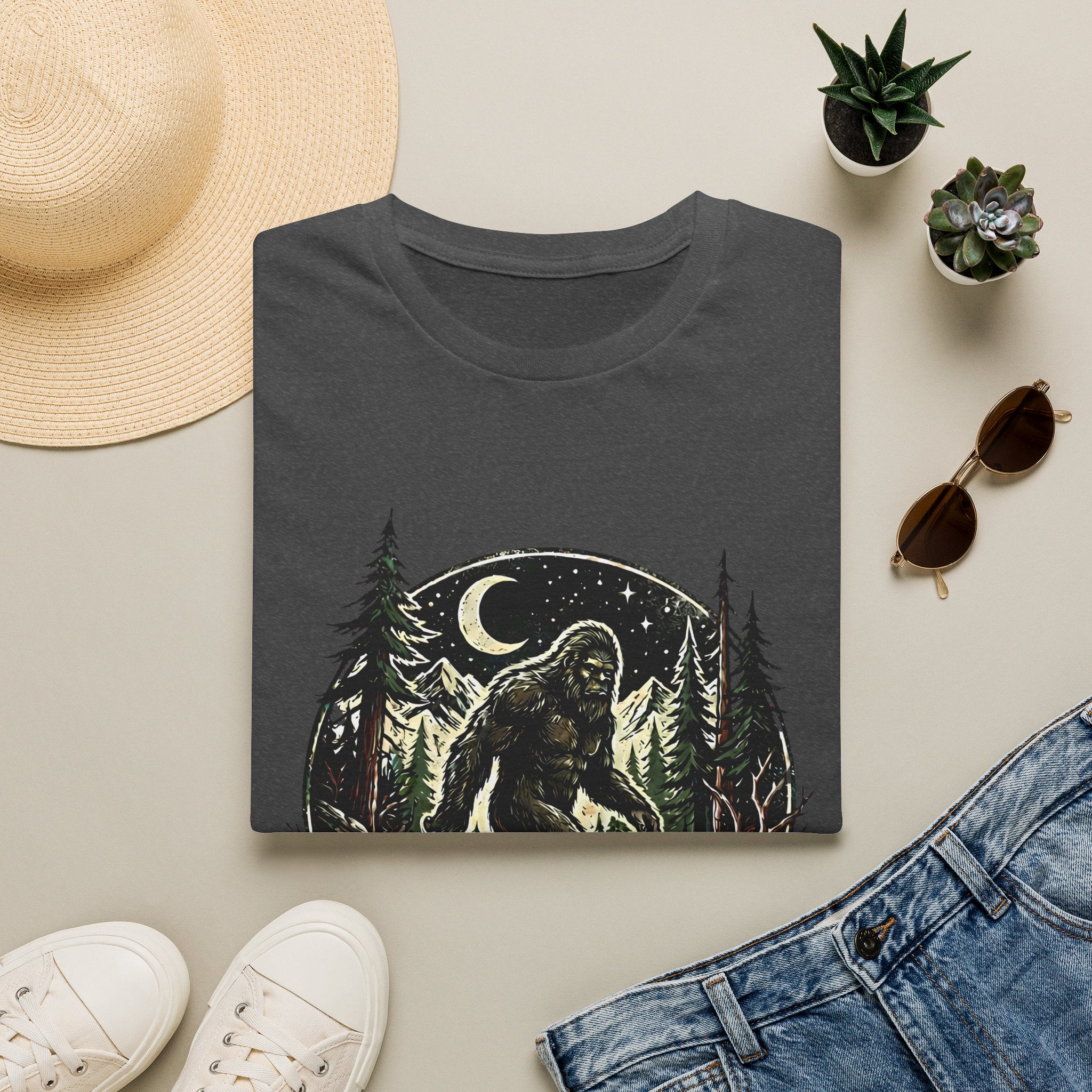 Bigfoot Forest Moon T-Shirt | Sasquatch Night Hiking Design
