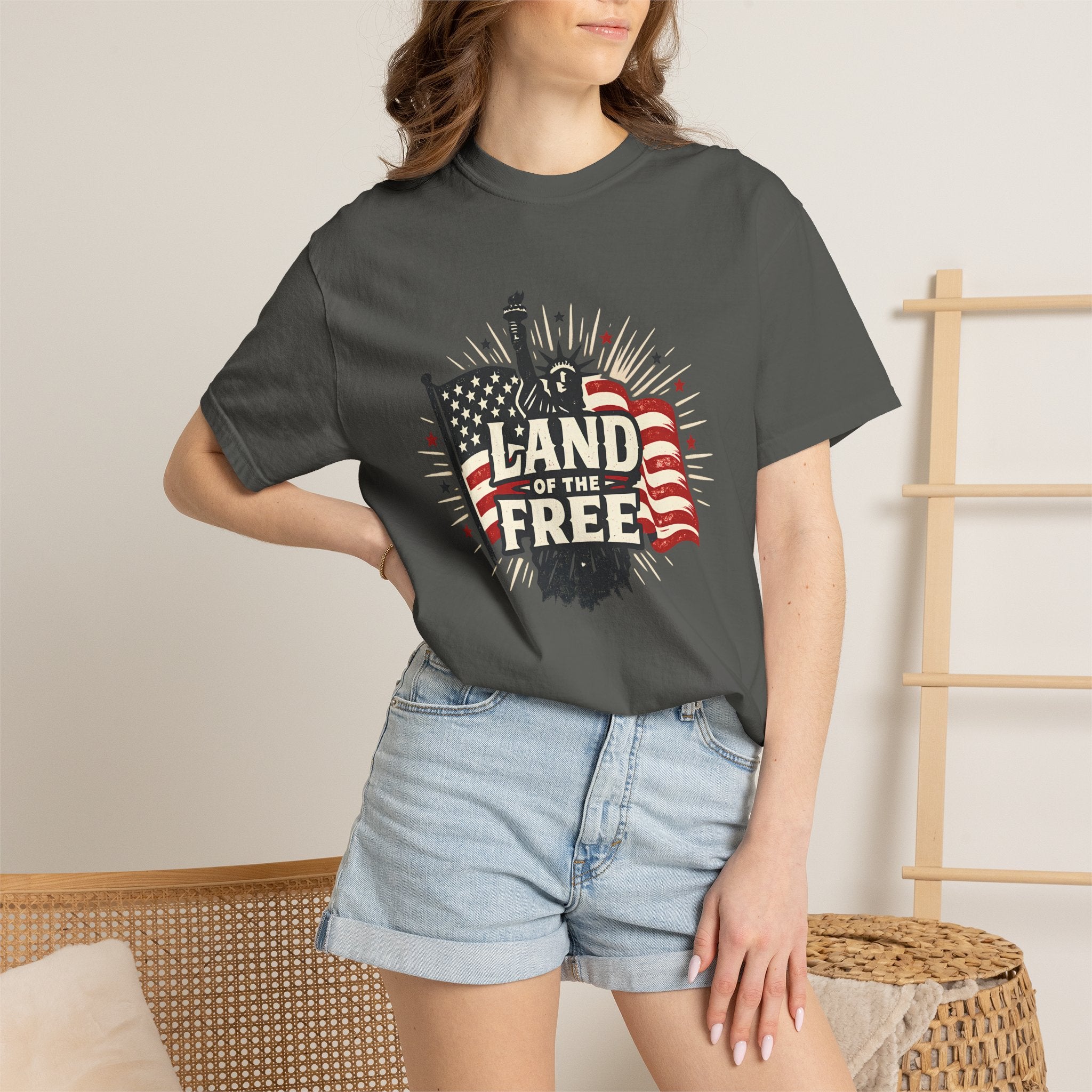 Land of the Free T-Shirt – Patriotic American Flag & Statue of Liberty Graphic