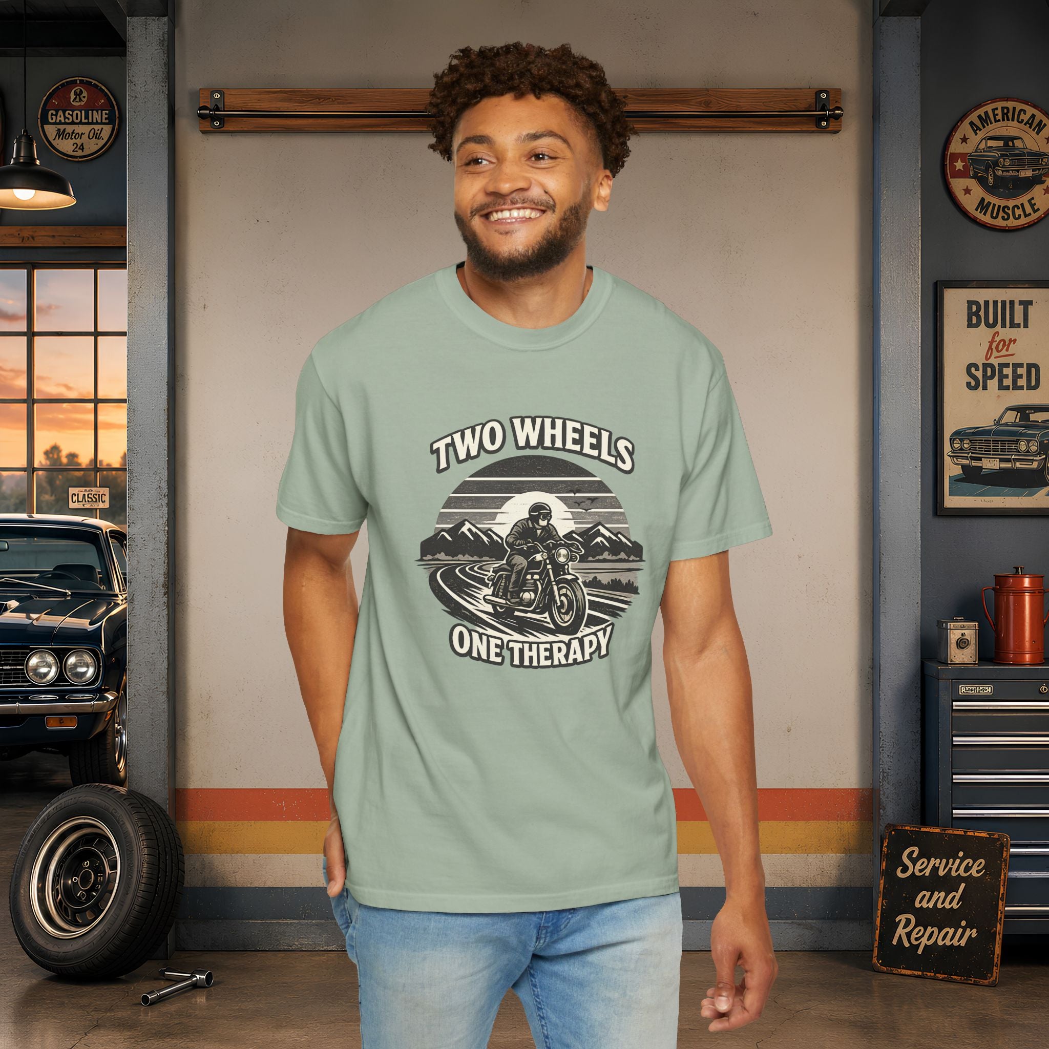 Motorcycle T-Shirt – "Two Wheels One Therapy" Rider Tee