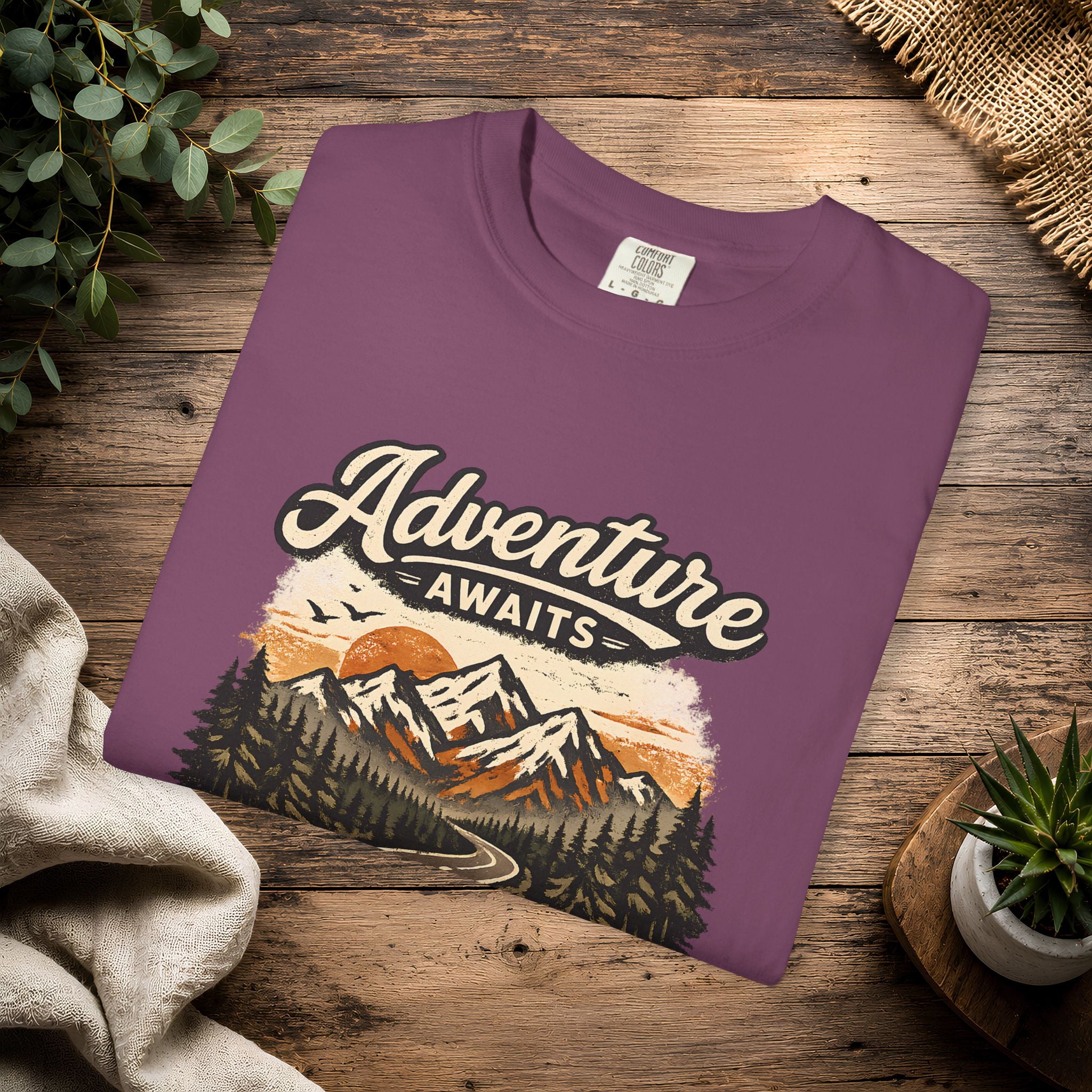 Adventure Awaits T-Shirt — Scenic Mountain Road Graphic Tee