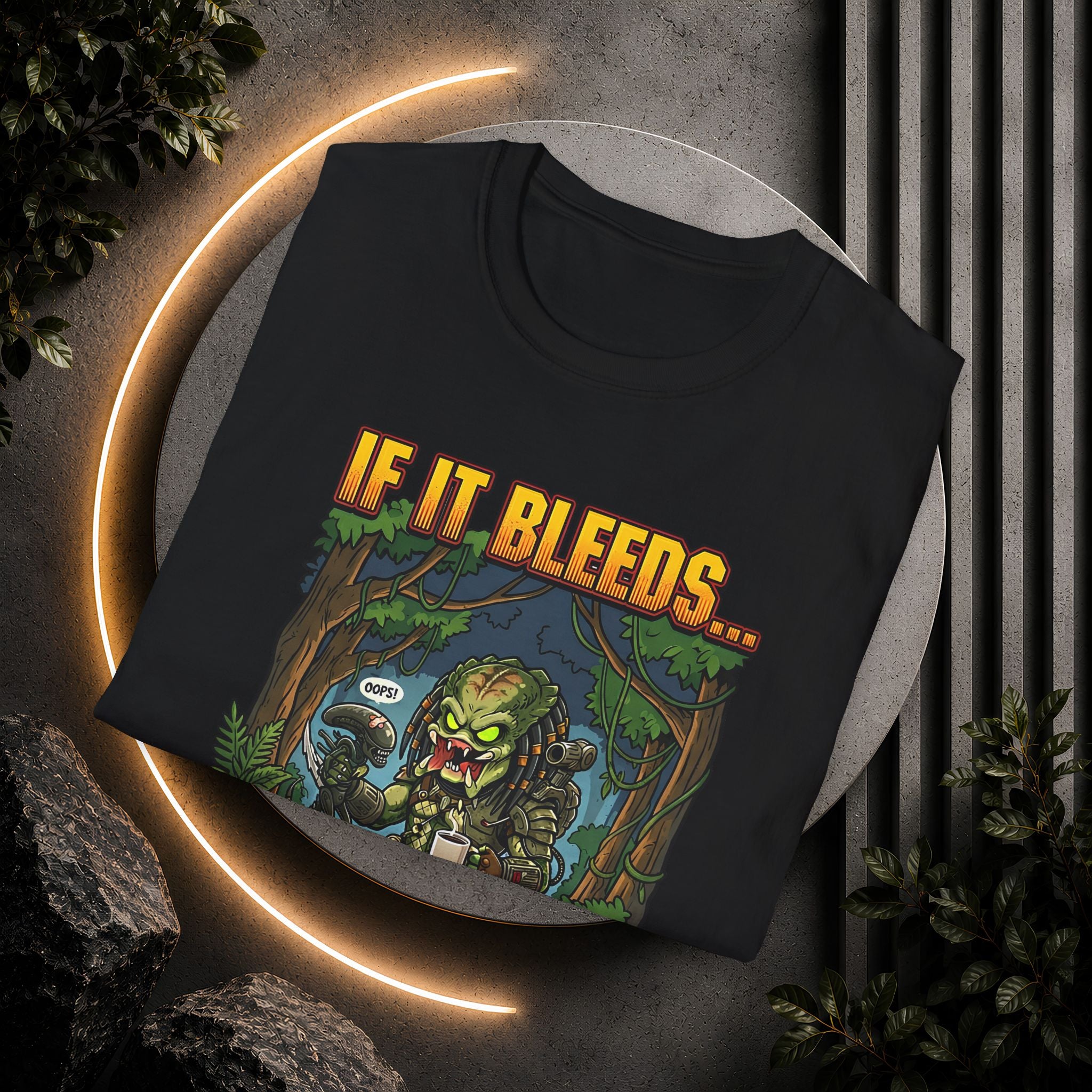 Predator "If It Bleeds" Forest Design T-Shirt | Horror Movie Character