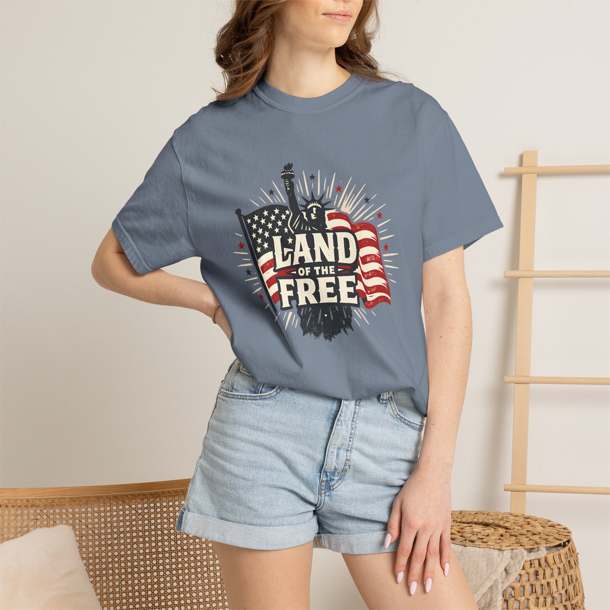 Land of the Free T-Shirt – Patriotic American Flag & Statue of Liberty Graphic