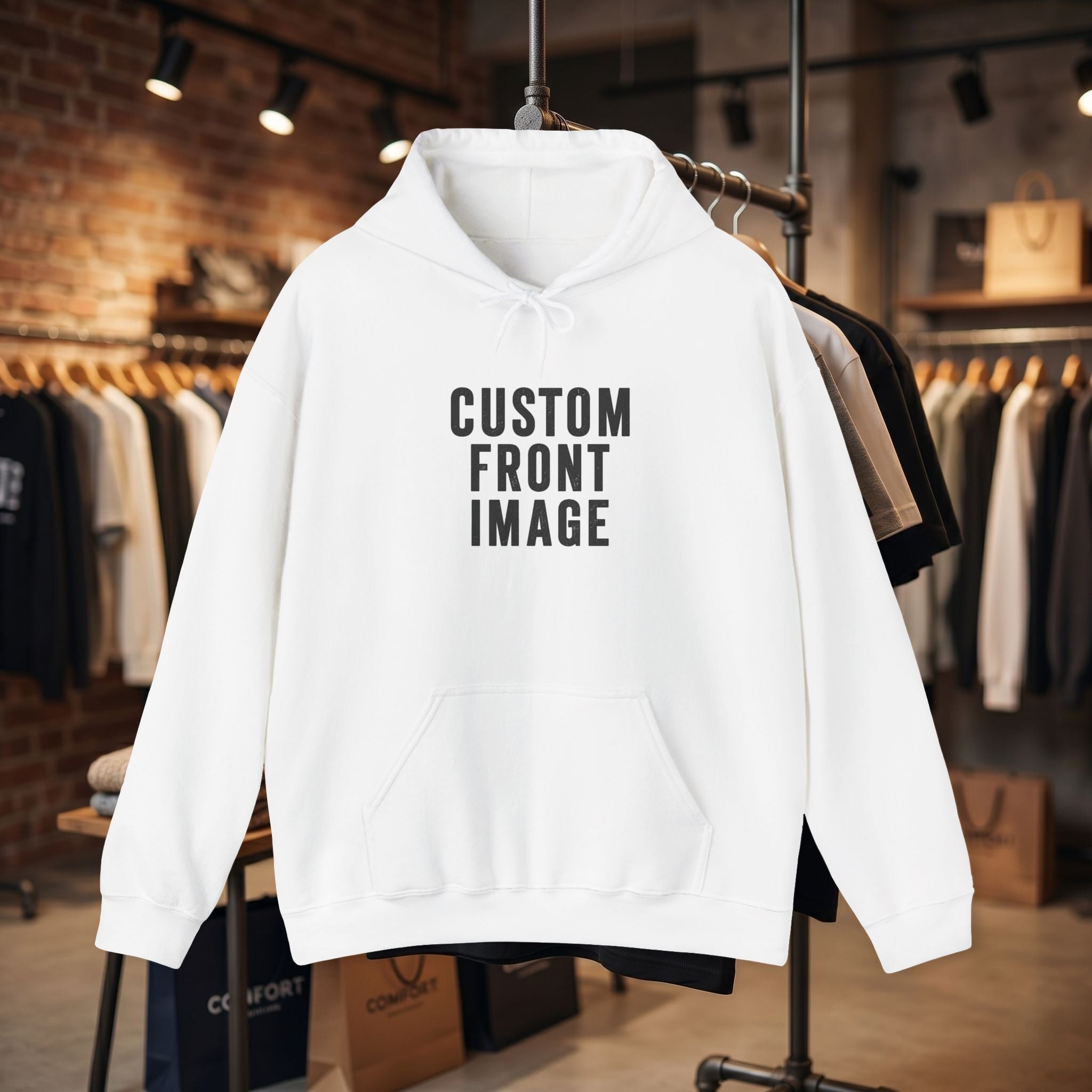 Custom Front Image Hoodie — Personalized White Pullover Hooded Sweatshirt