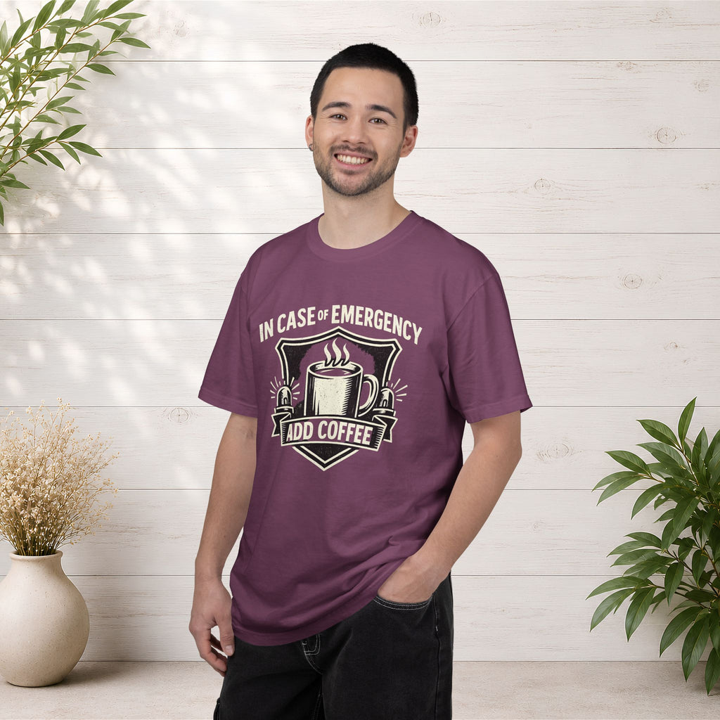 Coffee Emergency T-Shirt — "In Case of Emergency Add Coffee" Graphic Tee