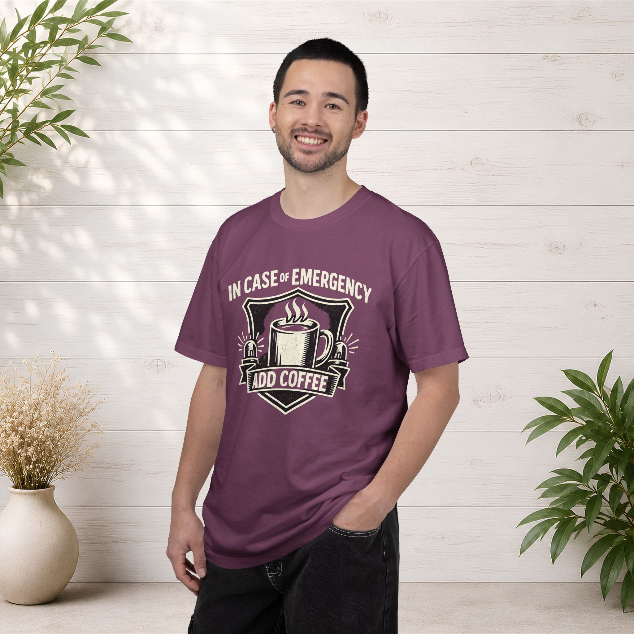 Coffee Emergency T-Shirt — "In Case of Emergency Add Coffee" Graphic Tee
