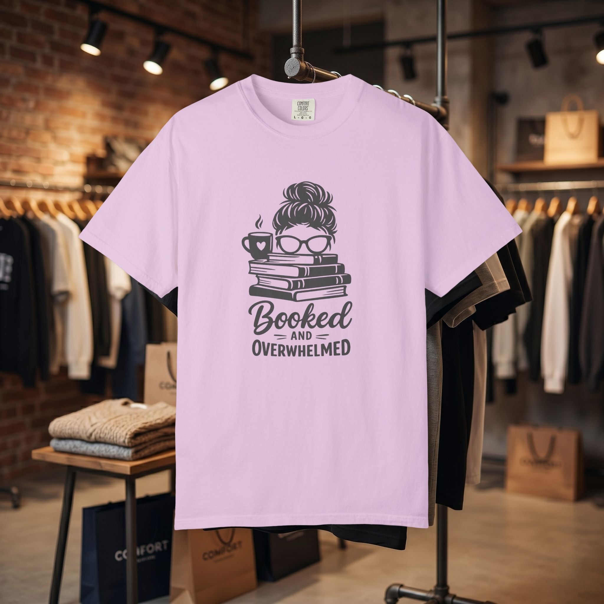 Book Lover T-Shirt — "Booked and Overwhelmed" Graphic Tee